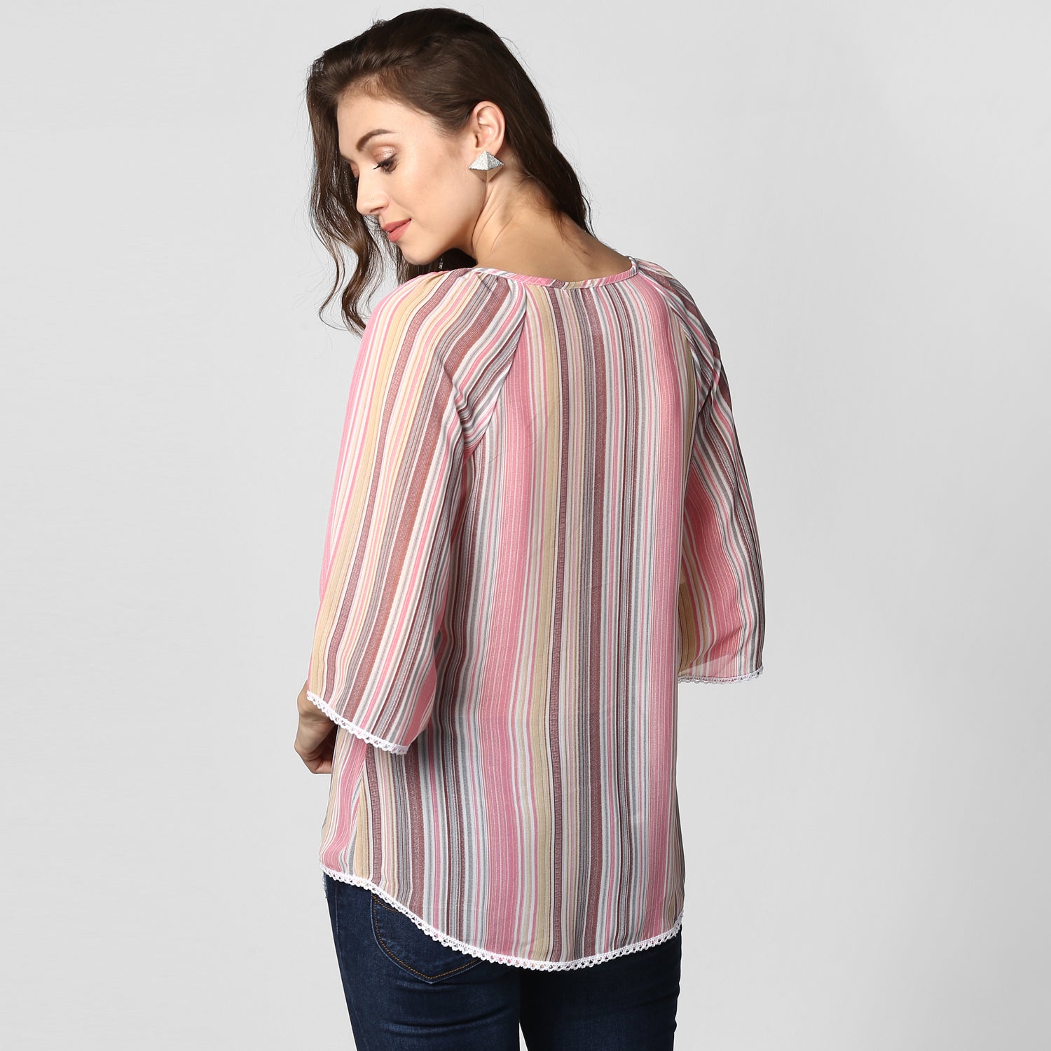 Women's Polyester Pink stripe Top - StyleStone