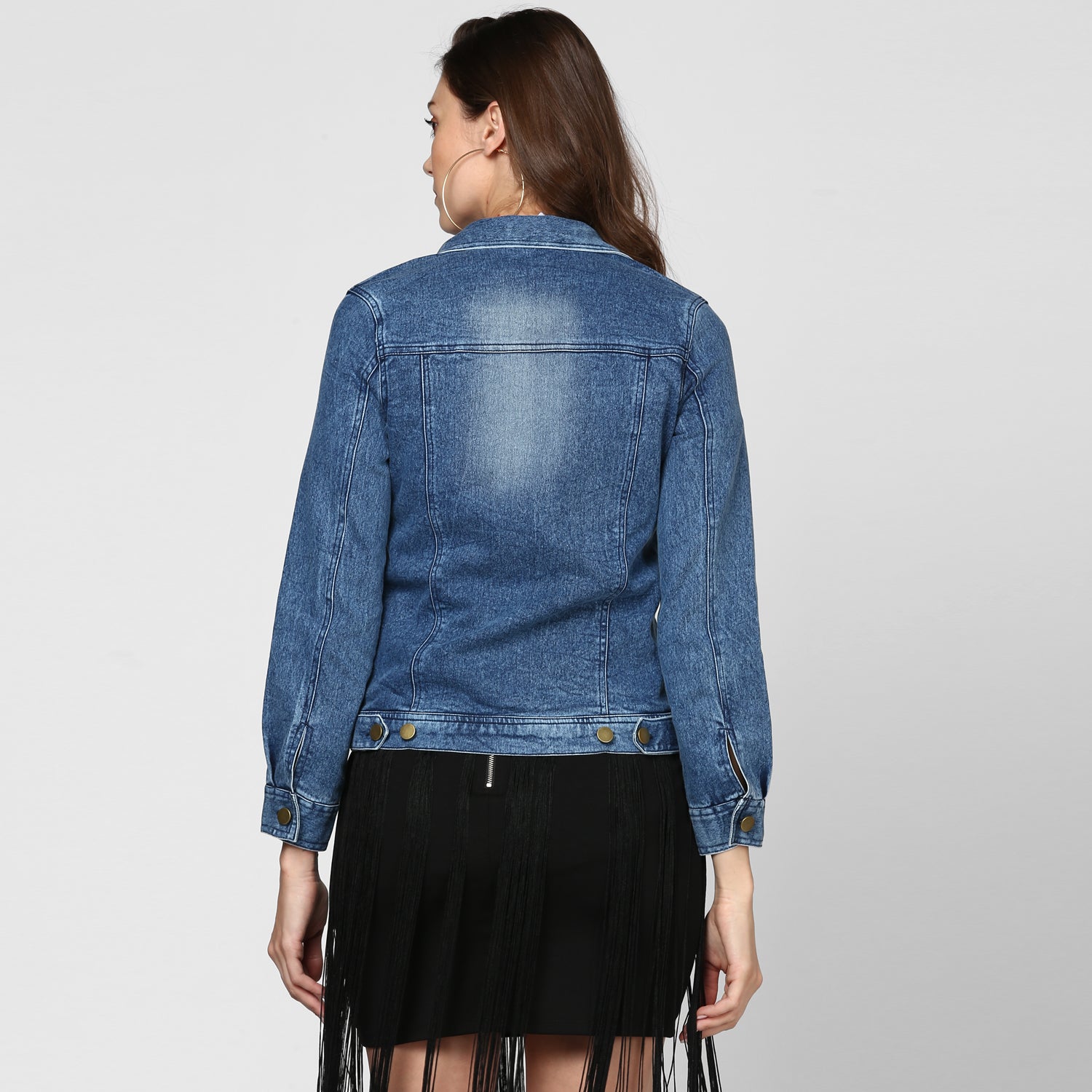 Women's Blue Washed Denim Jacket - StyleStone