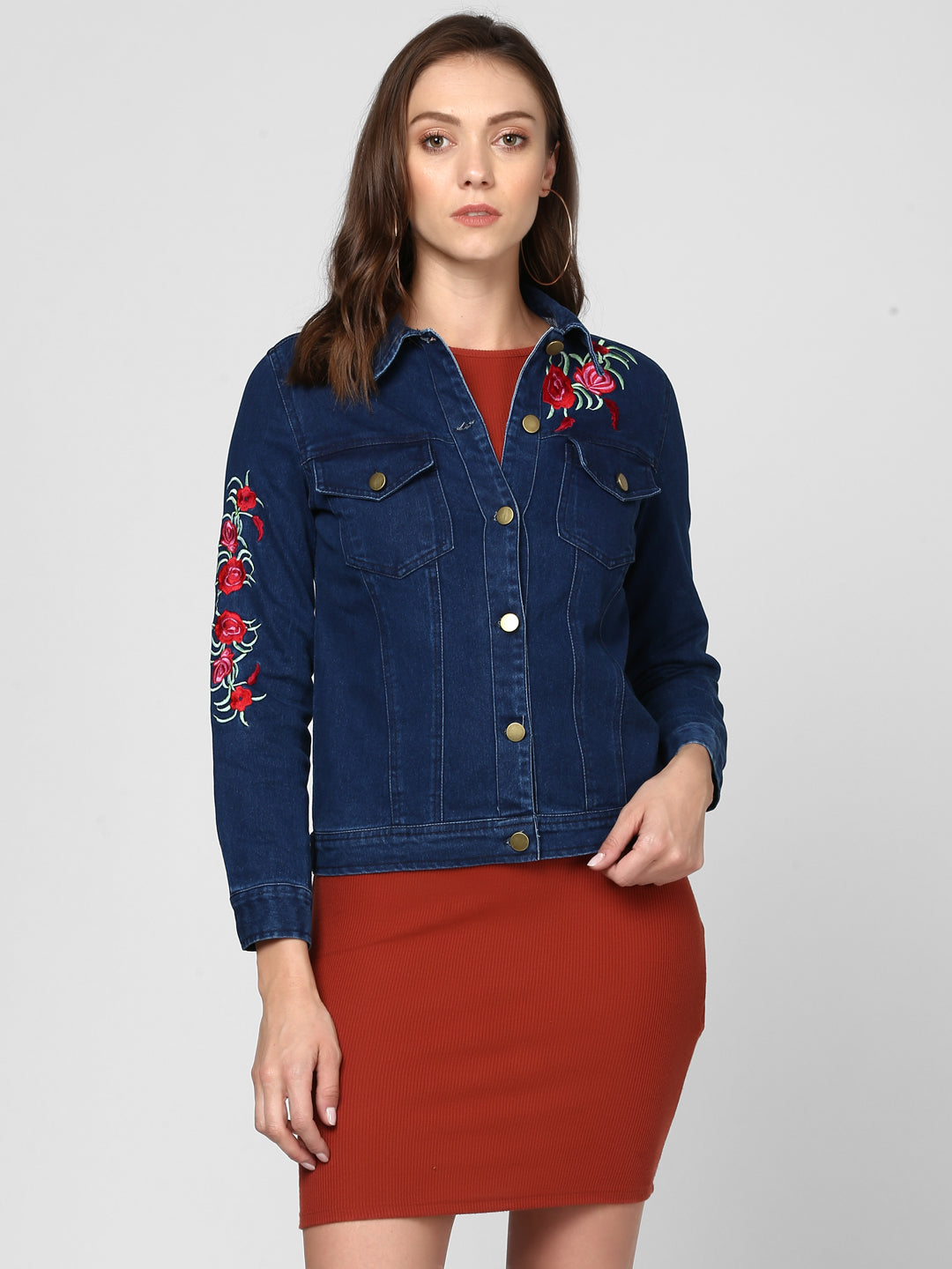 Women's Embroidered Blue Denim Jacket - StyleStone