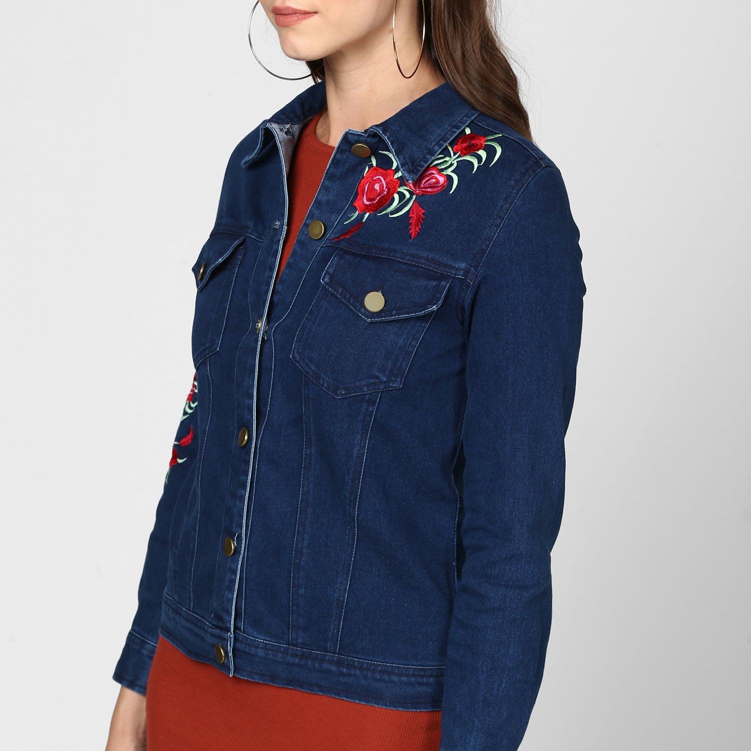 Women's Embroidered Blue Denim Jacket - StyleStone