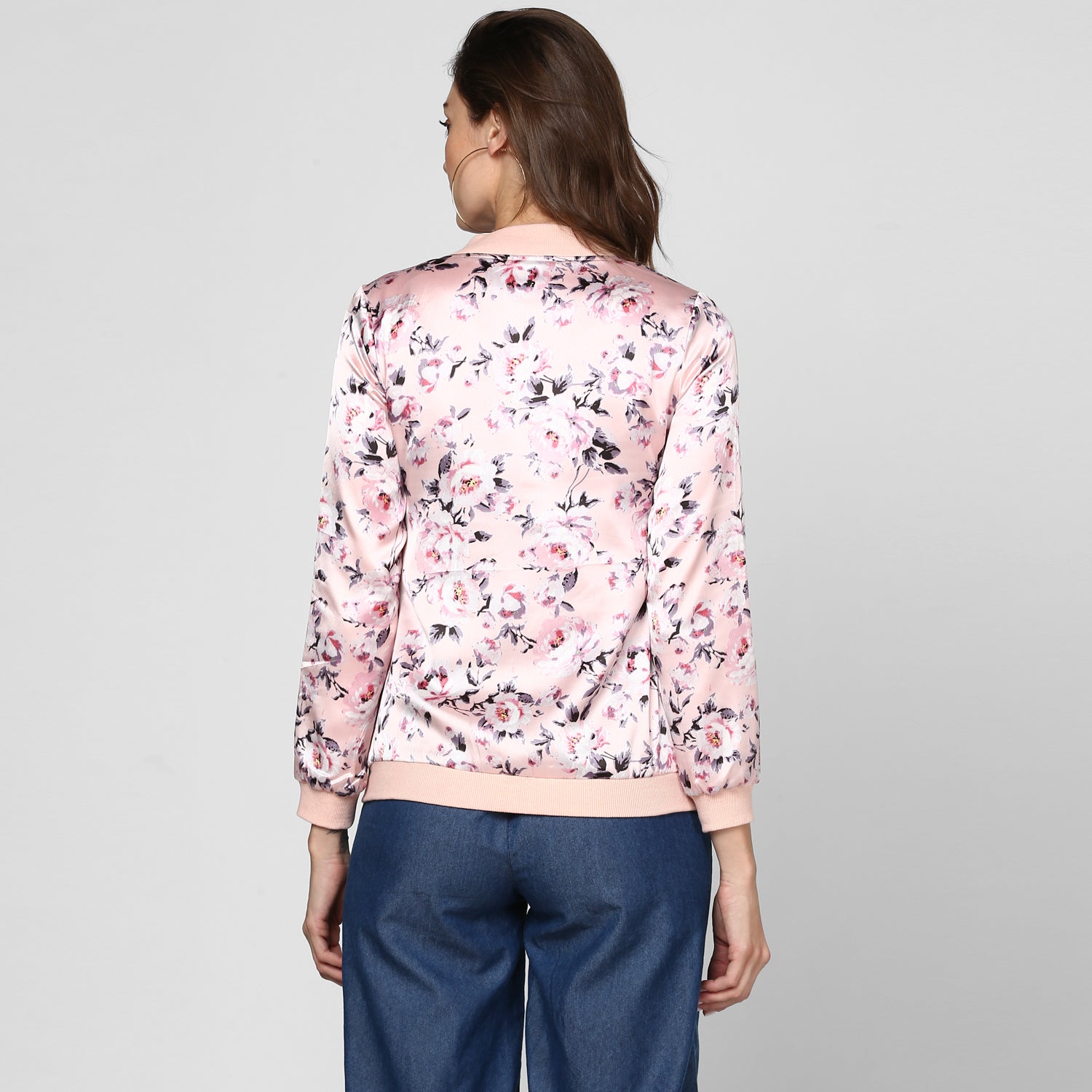Women's Light Pink Floral Printed Jacket - StyleStone