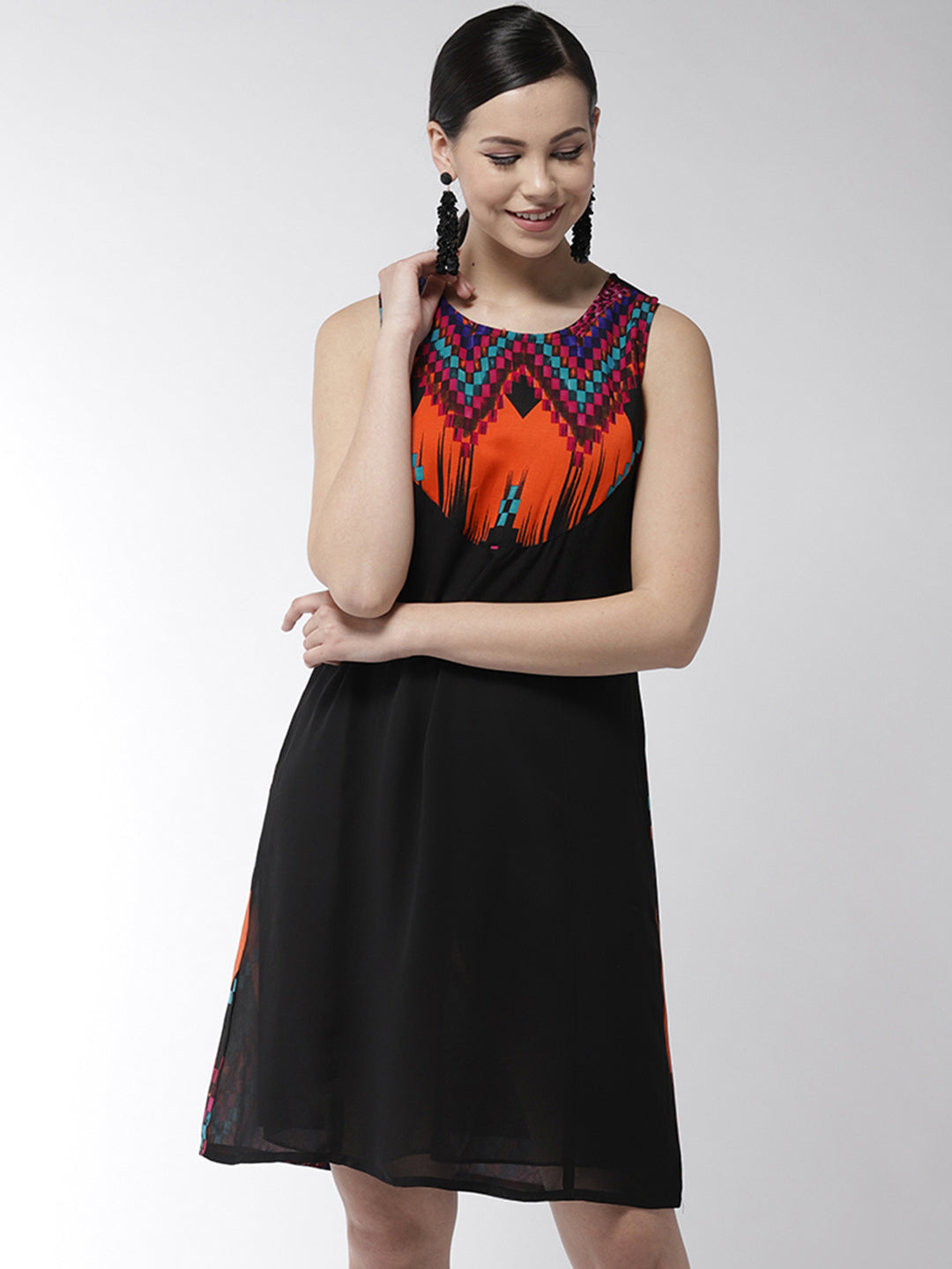 Women's Multicolored Aztec Print Dress - StyleStone