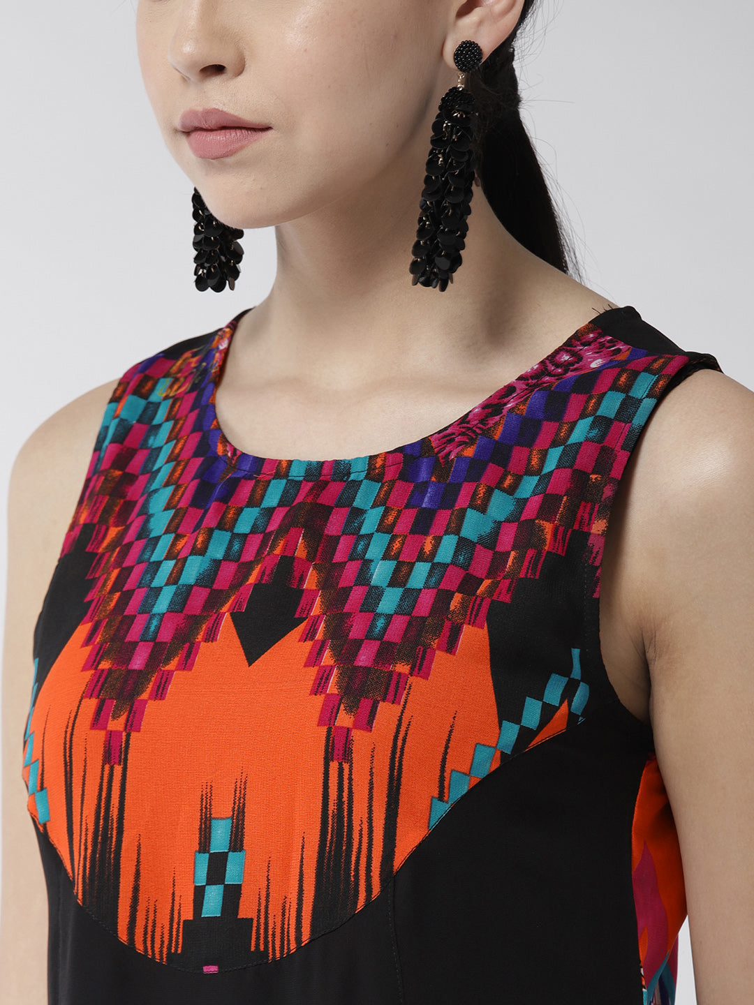 Women's Multicolored Aztec Print Dress - StyleStone