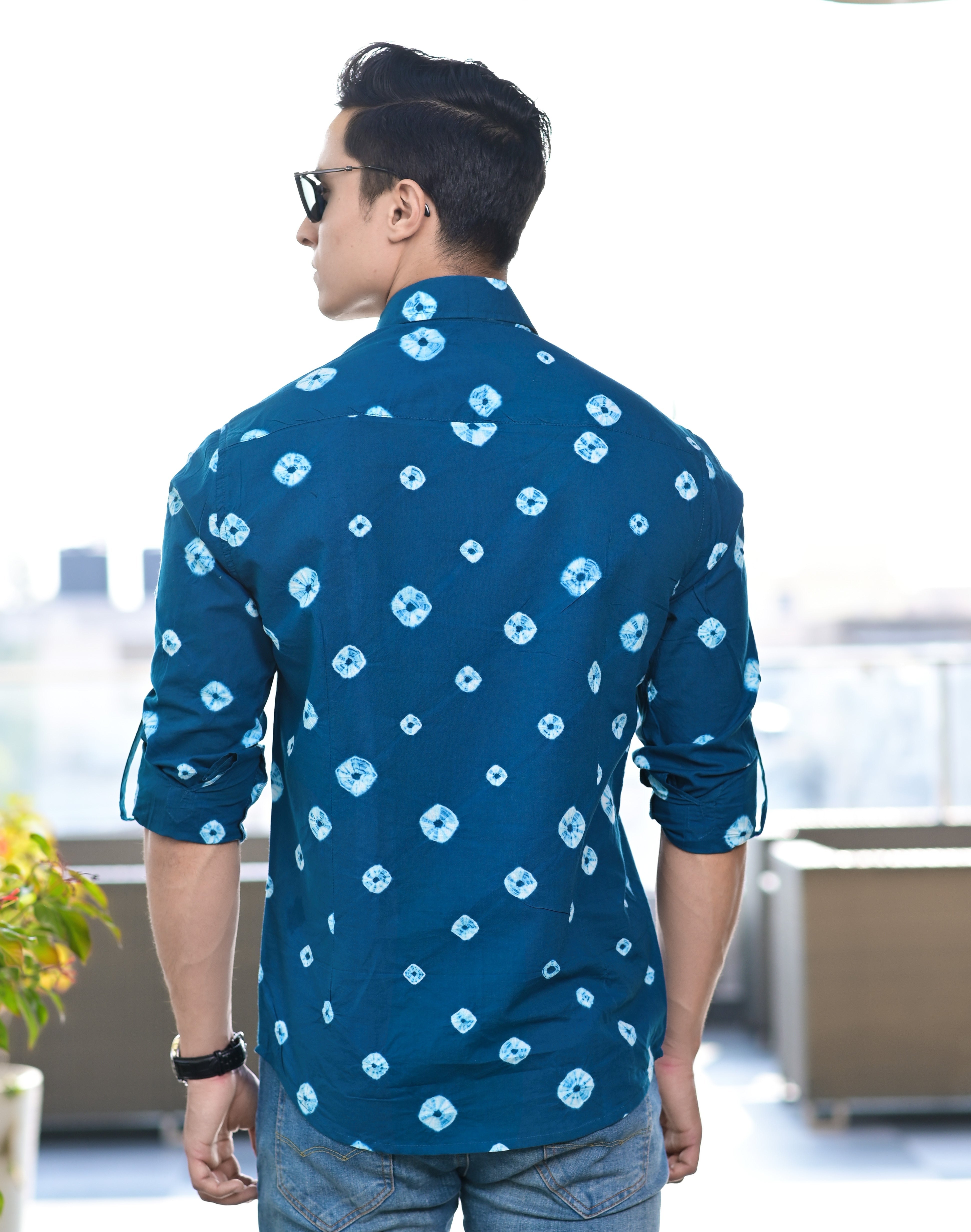 Men's Dark Blue Bandhani Cotton Shirt - Hatheli