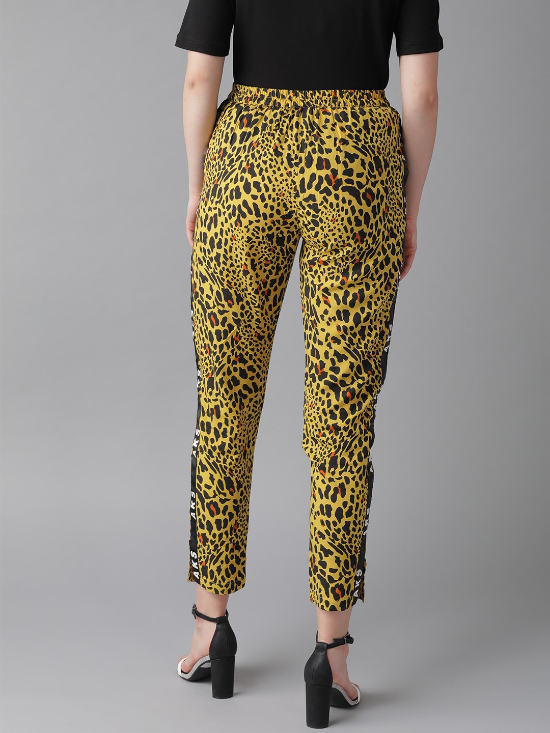Women's Yellow Animal Print Cigarette Trouser - Aks