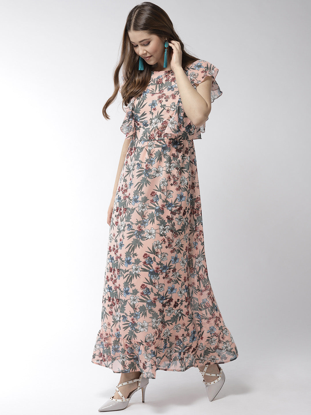Women's Floral Print Polyester Long Maxi Dress with Lining - StyleStone