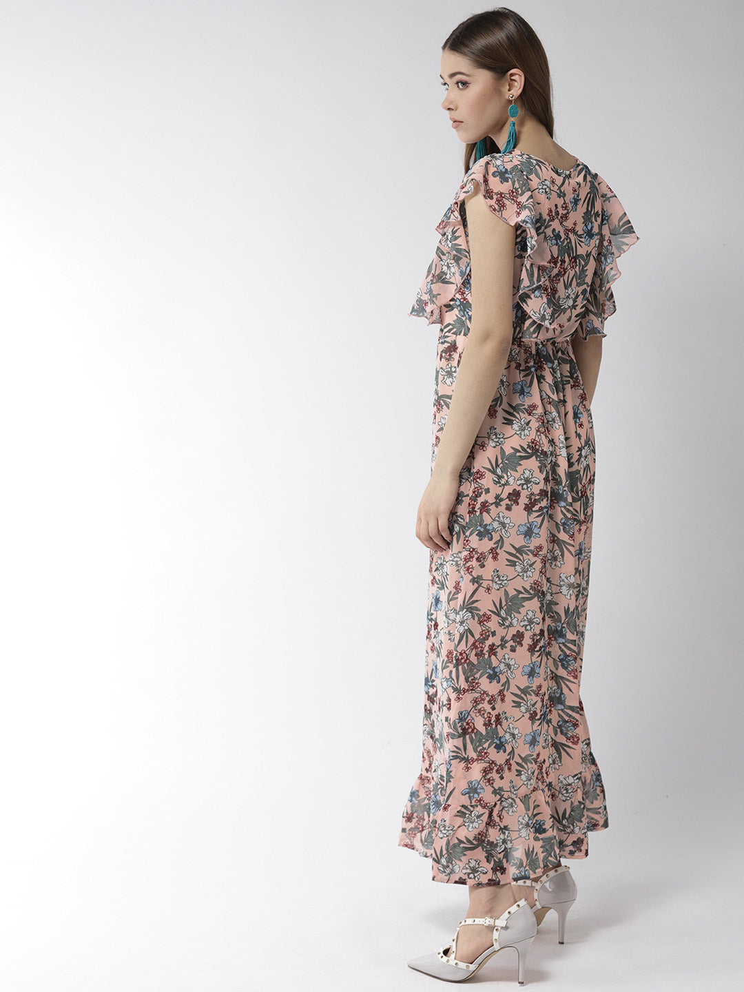 Women's Floral Print Polyester Long Maxi Dress with Lining - StyleStone