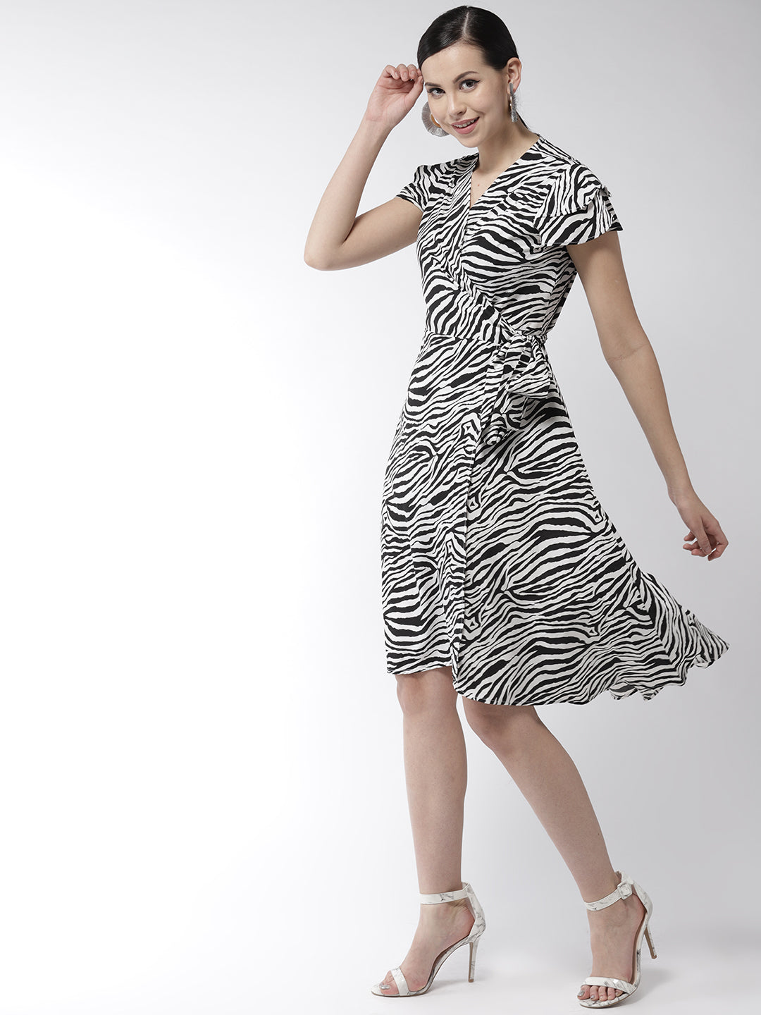 Women's Polyester Zebra Print Wrap Dress - StyleStone