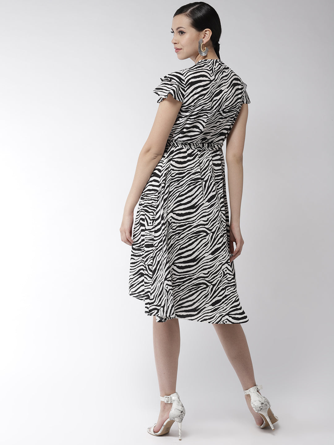 Women's Polyester Zebra Print Wrap Dress - StyleStone