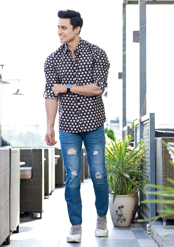 Men's Floral Hand Block Cotton Shirt