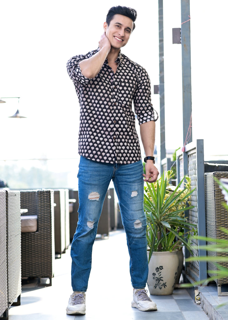 Men's Floral Hand Block Cotton Shirt