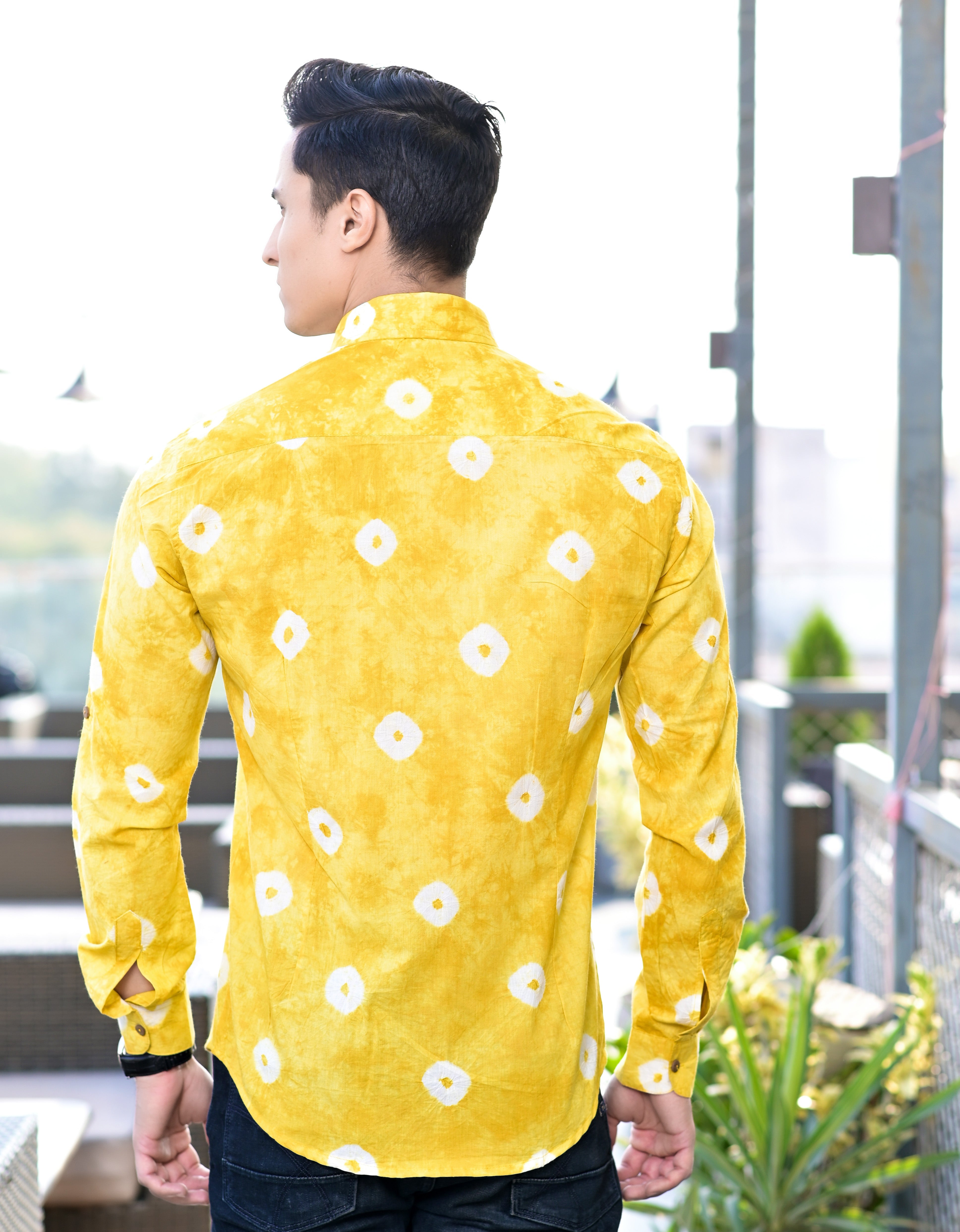 Men's Mustard Bandhani Cotton Shirt - Hatheli