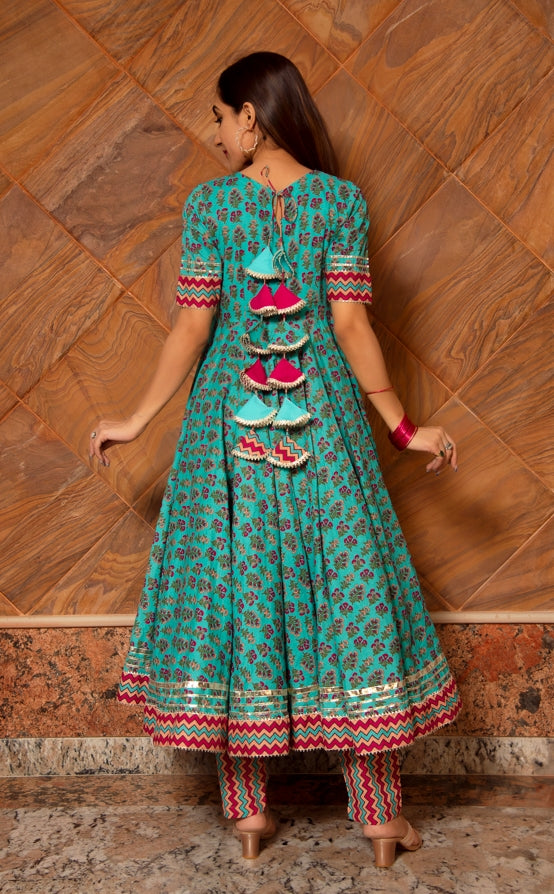Women's Saanchi Cotton Anrakali Set - Pomcha Jaipur