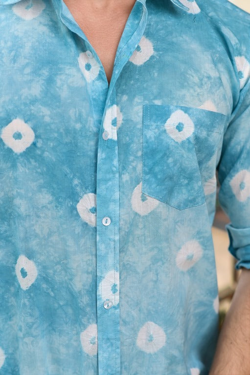 Men's Light Blue Bandhani Cotton Shirt - Hatheli
