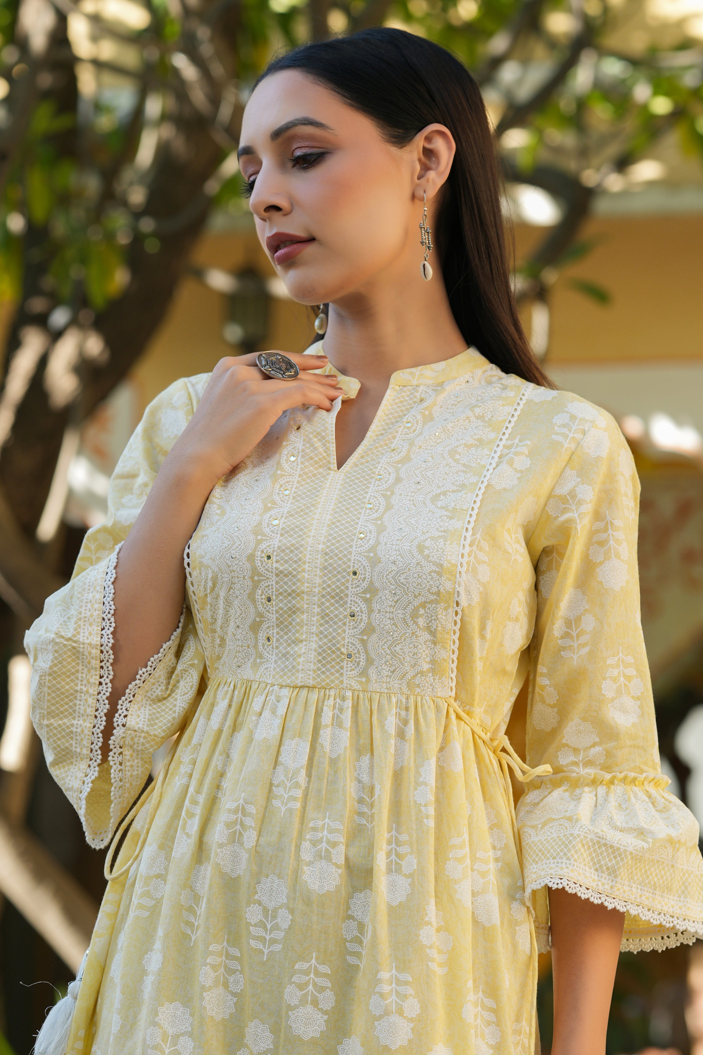 Lemon Yellow Color Light Yellow Women's Dress Lemon Yellow Lace And Beading V-Neck Long Dress With Lace Up Back 11 Lemon Yellow Color Light Yellow Women's Dress Lemon Yellow Lace And Beading V-Neck Long Dress With Lace Up Back 11