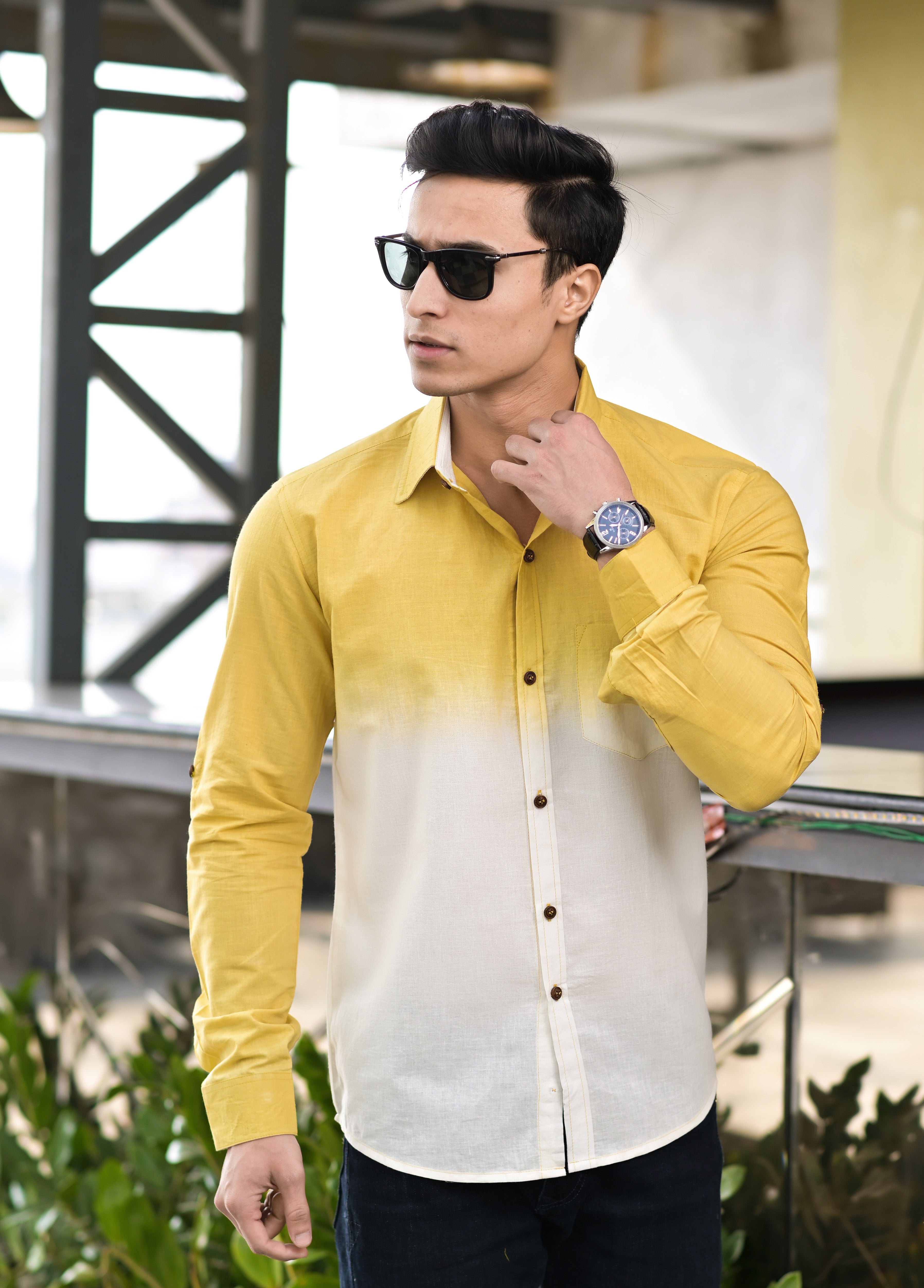 Men's Mustard Ombre Cotton Shirt - Hatheli