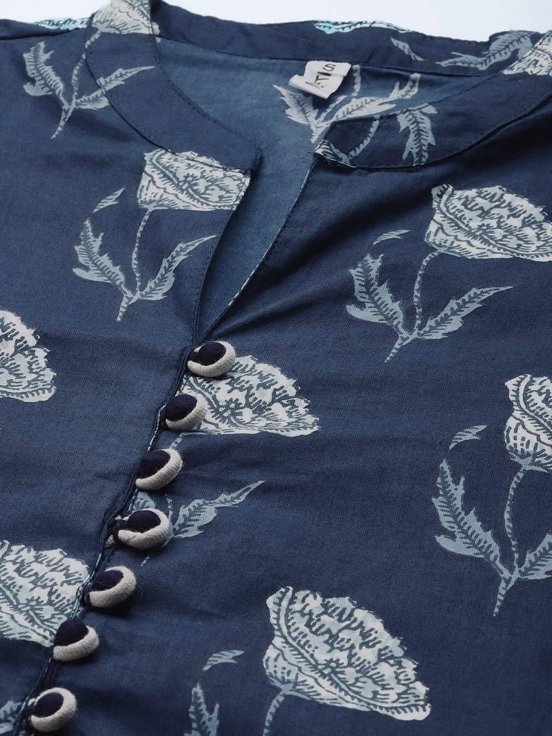 Women's Navy Blue & Offwhite Printed Tunic - Yufta