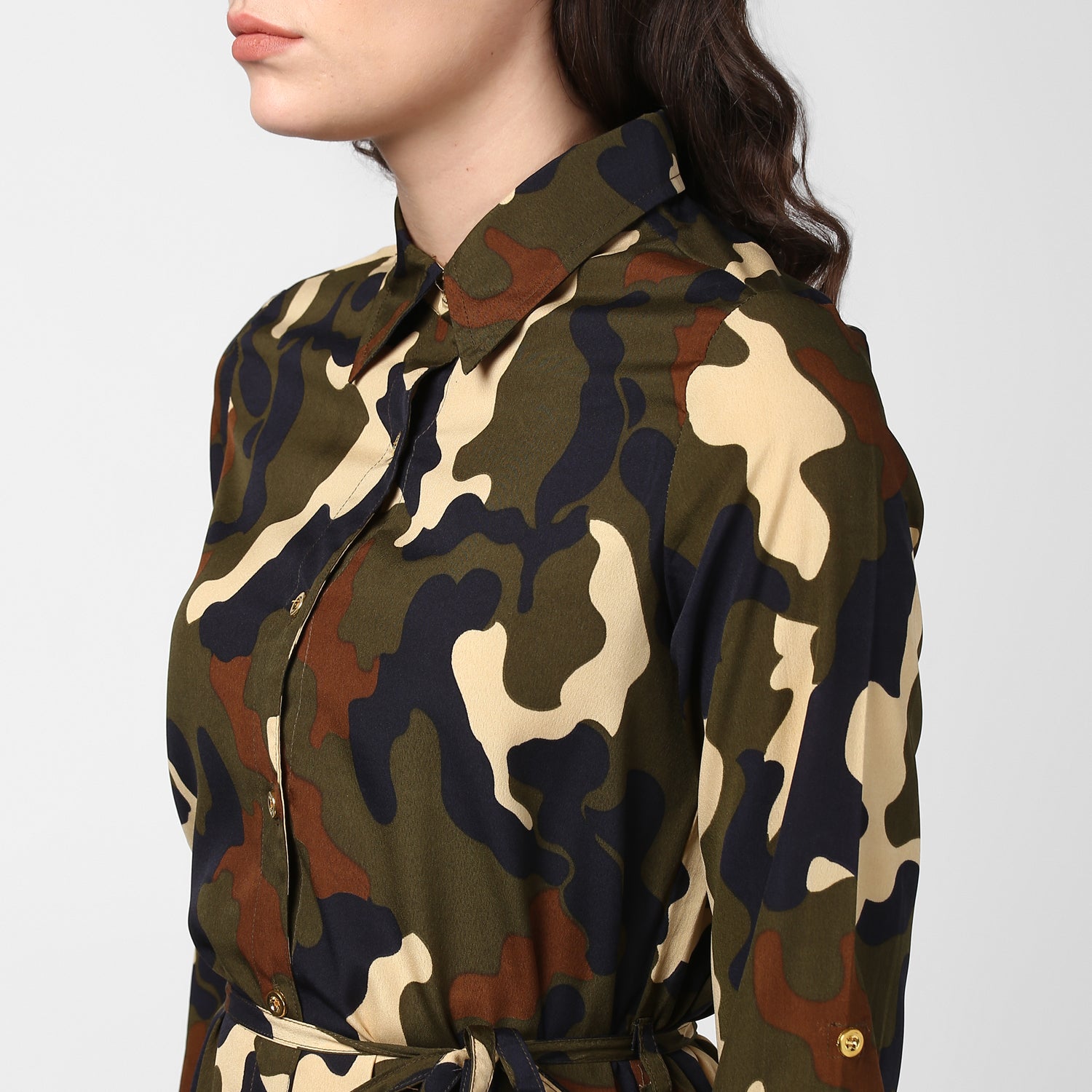 Women's Camouflage Print Shirt Dress - StyleStone