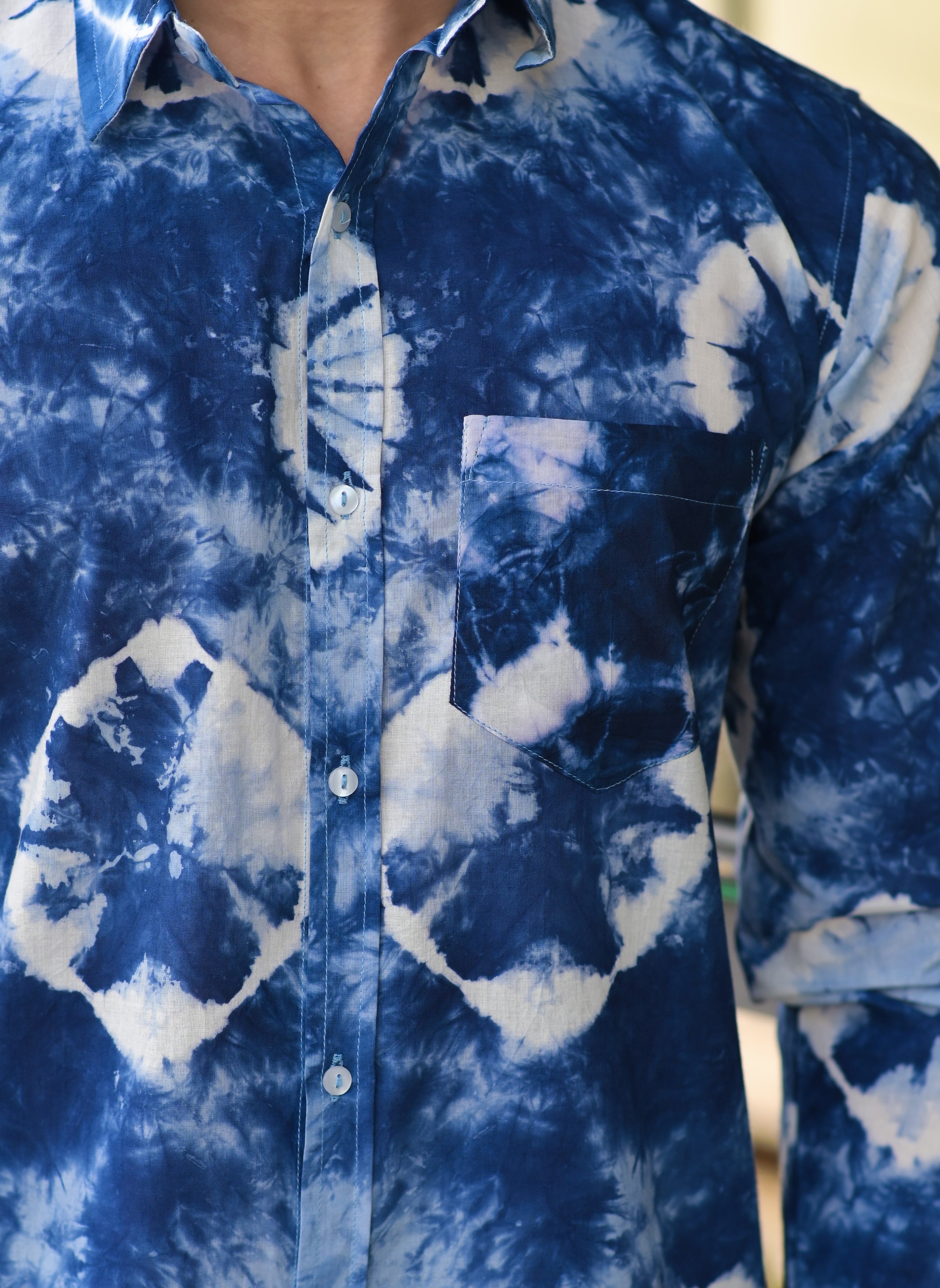 Men's Dark Blue Tie Dye Cotton Shirt - Hatheli