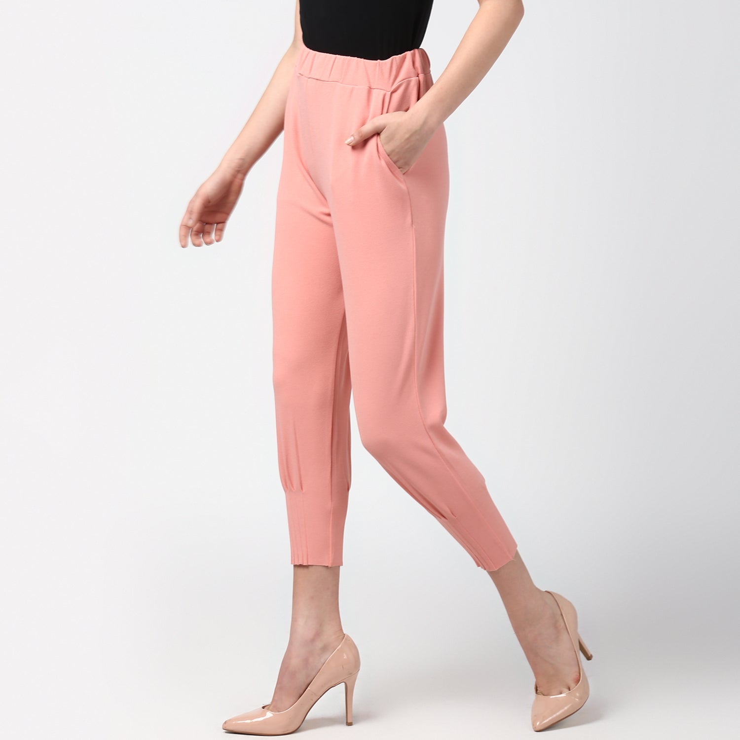 Women's Pink elasticated waistband and hemline stylised Pants - StyleStone