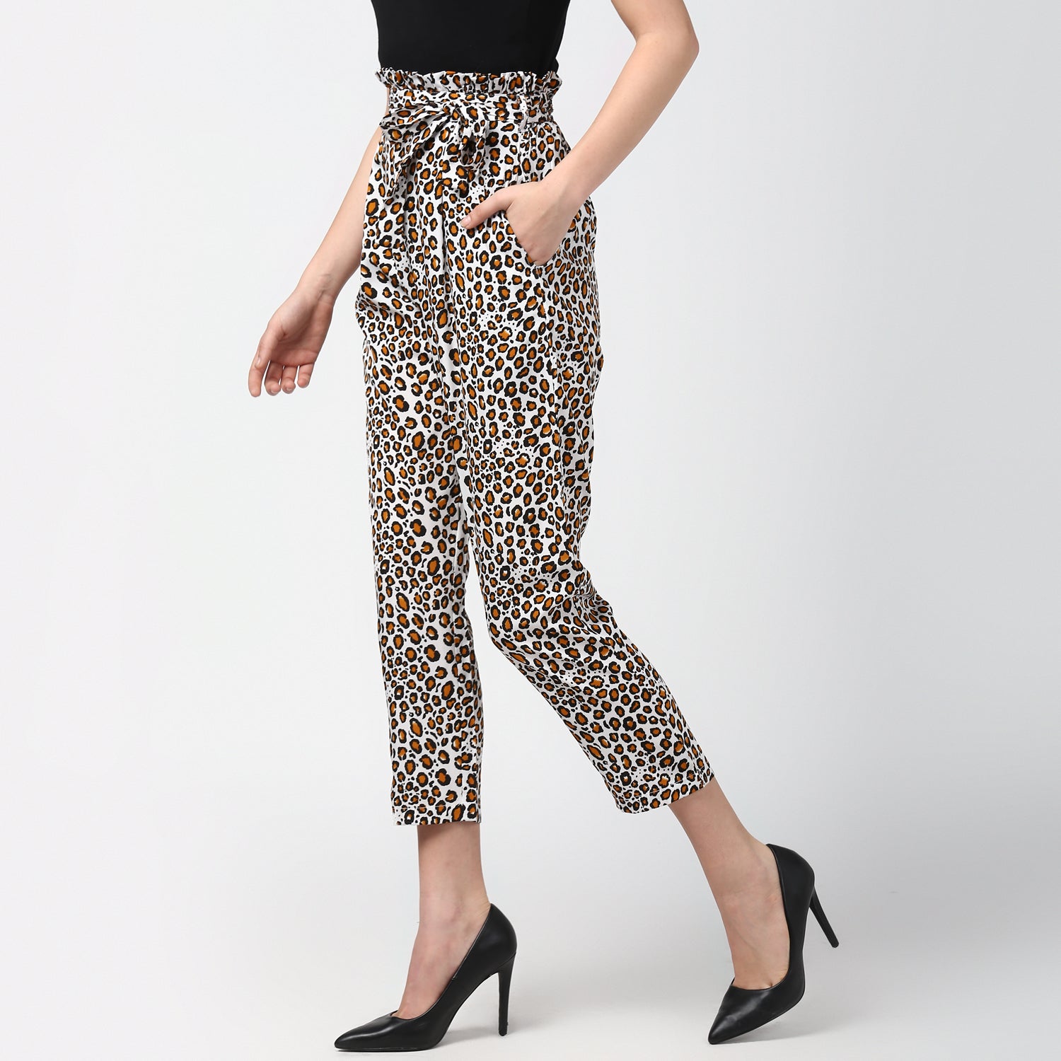 Women's Animal Print Paperbag Elasticated waistline Pants - StyleStone