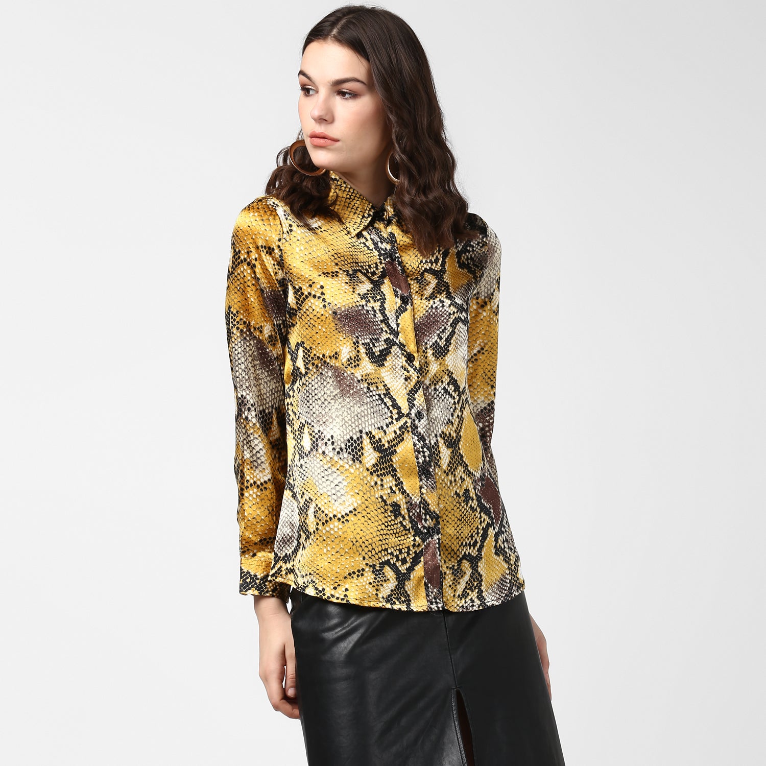 Women's Yellow and Grey Snake Skin Shirt - StyleStone