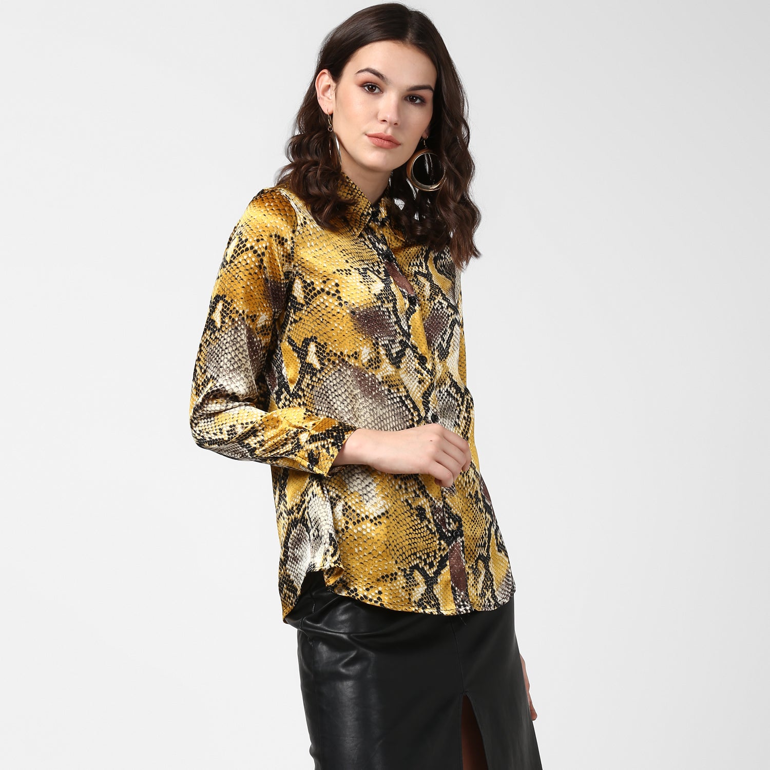 Women's Yellow and Grey Snake Skin Shirt - StyleStone