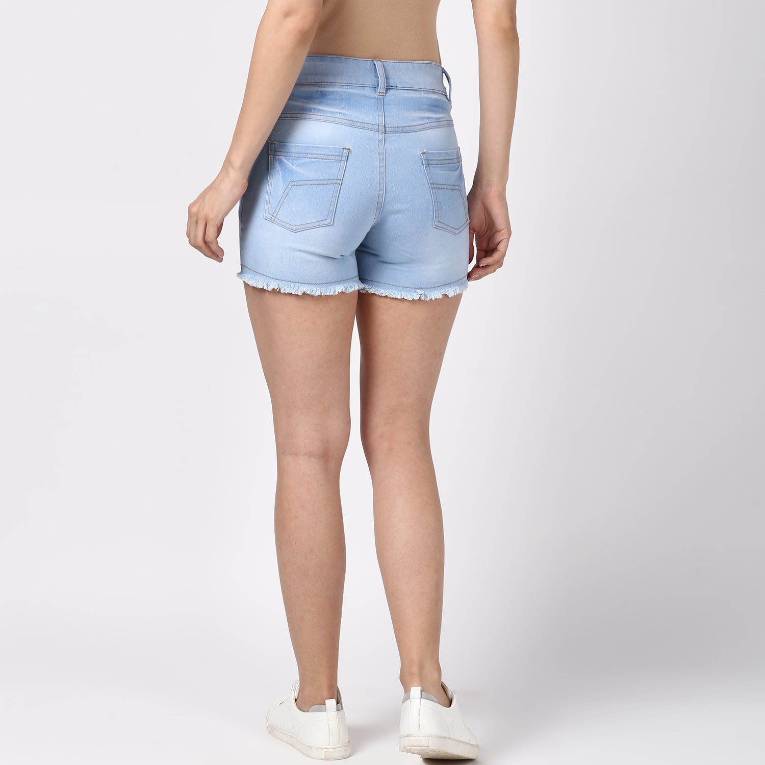 Women's Denim Blue Ice Wash Shorts - StyleStone