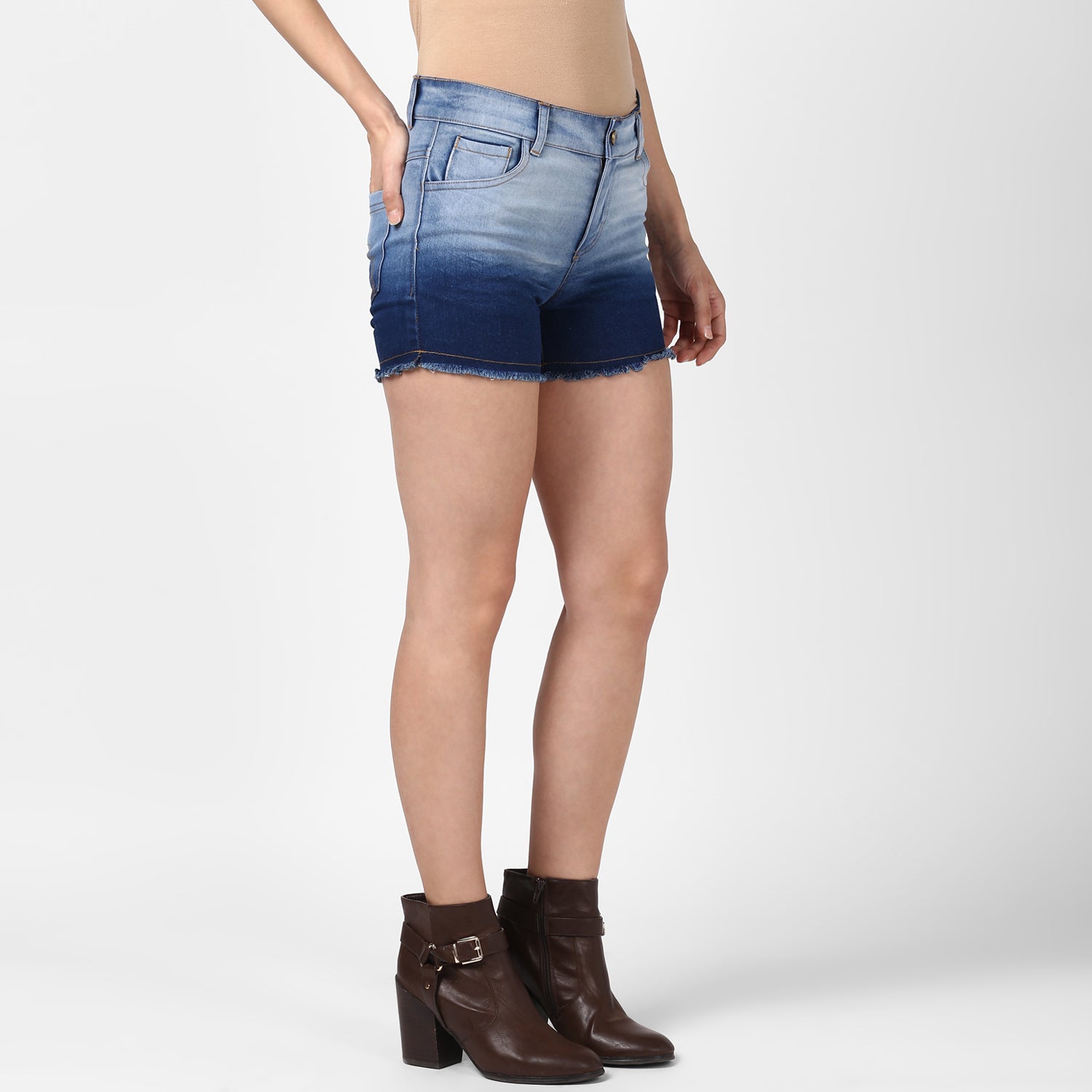 Women's Denim Blue Ombre Effect Shorts - StyleStone