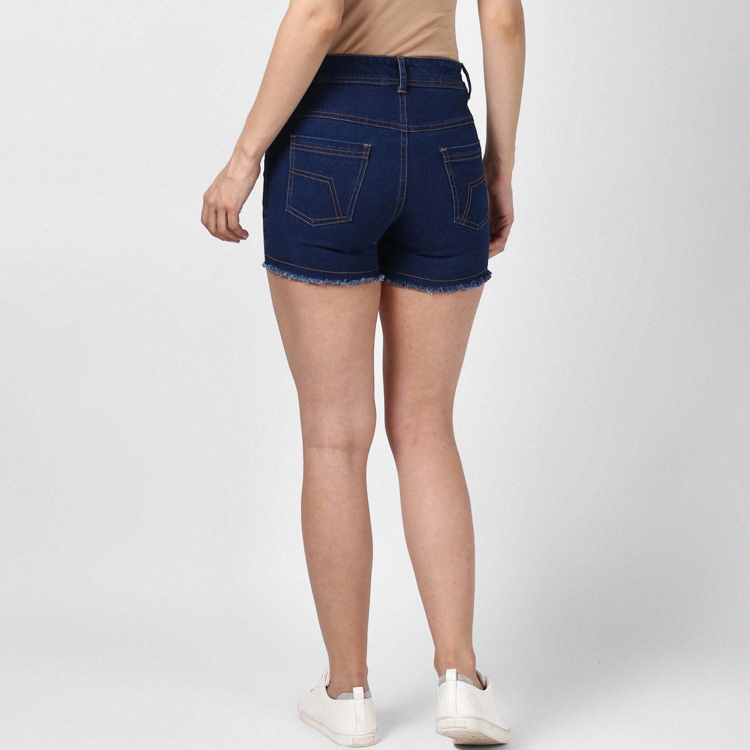 Women's Denim Blue Distressed Shorts - StyleStone