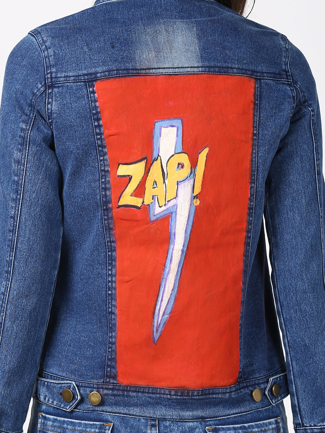 Women's Hand Painted Denim Jacket -Zap - StyleStone