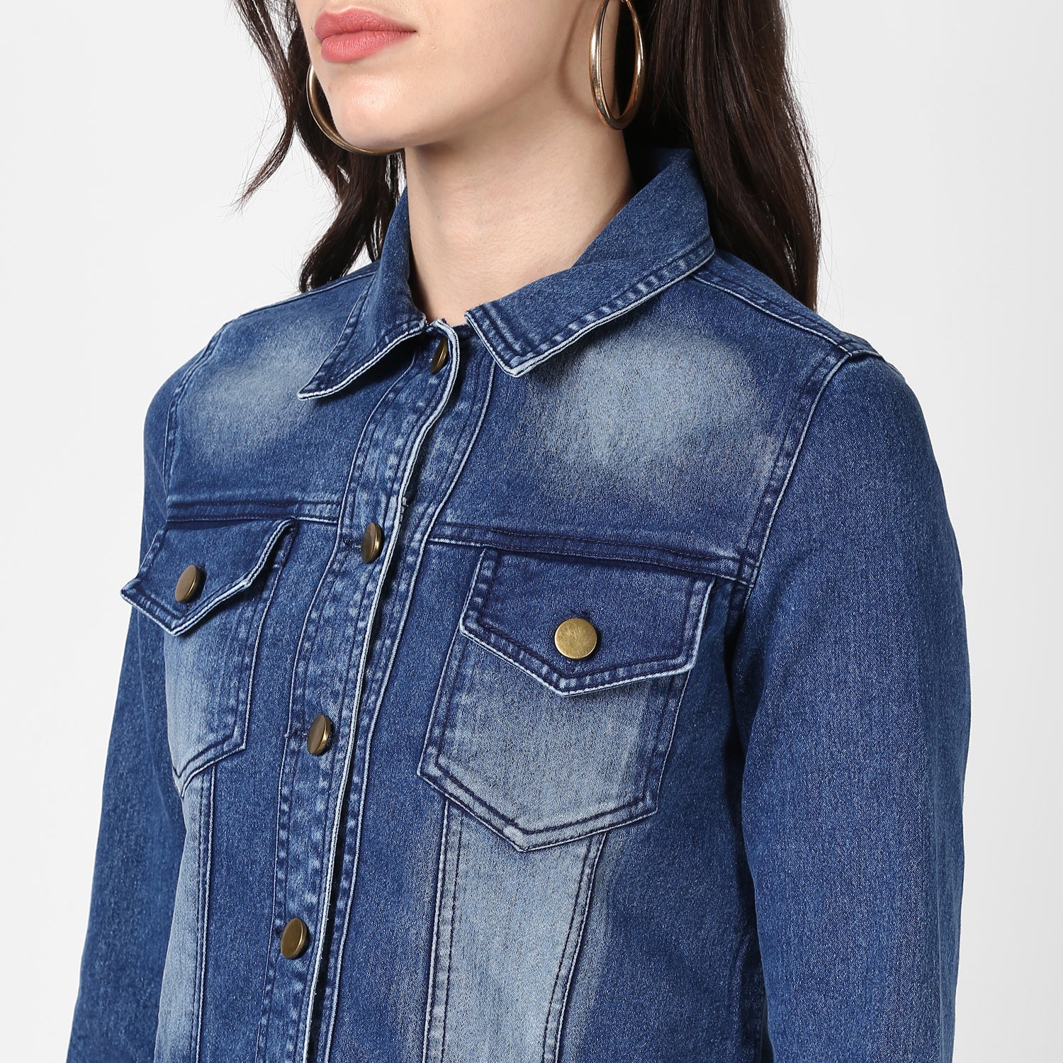 Women's Blue Denim Jacket with Washed effect - StyleStone