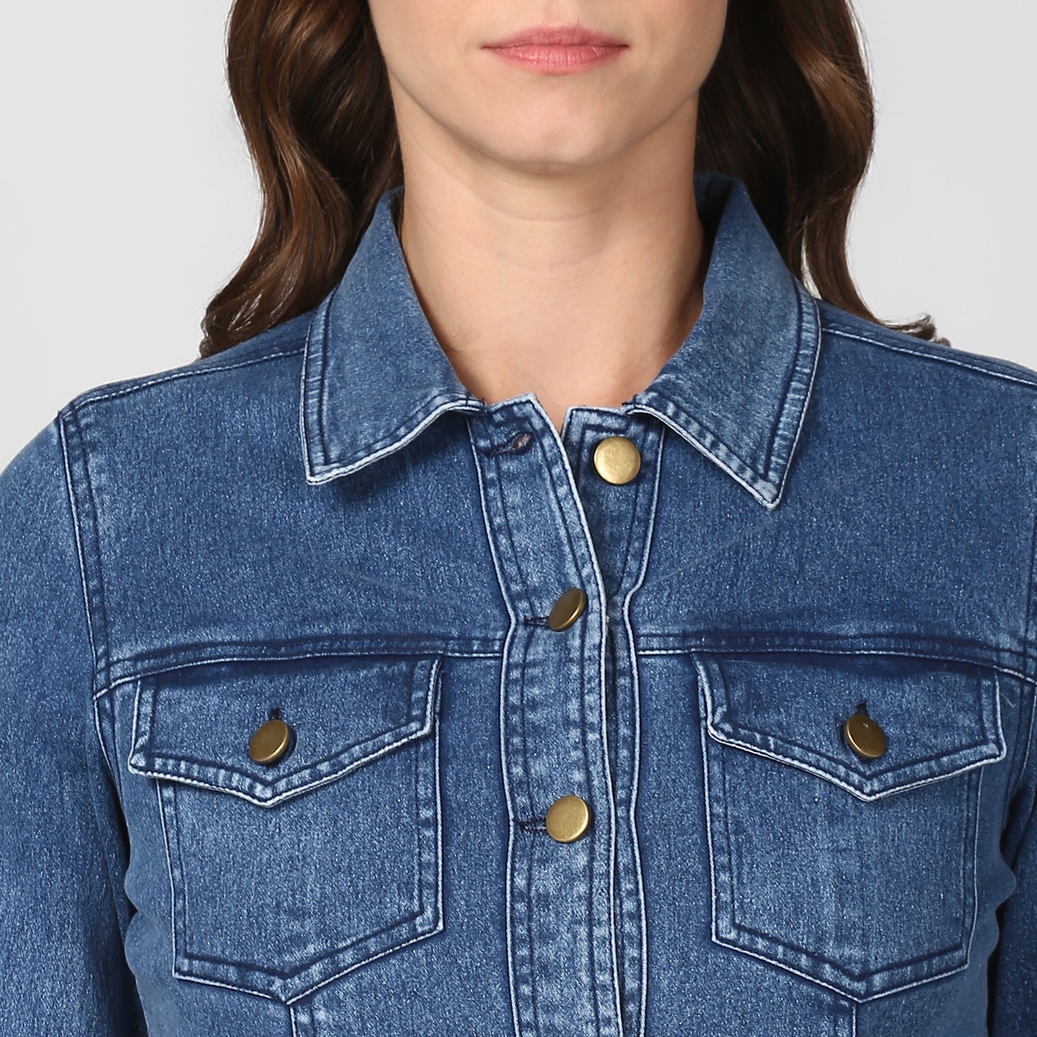 Women's Blue Denim Peplum Style Jacket - StyleStone