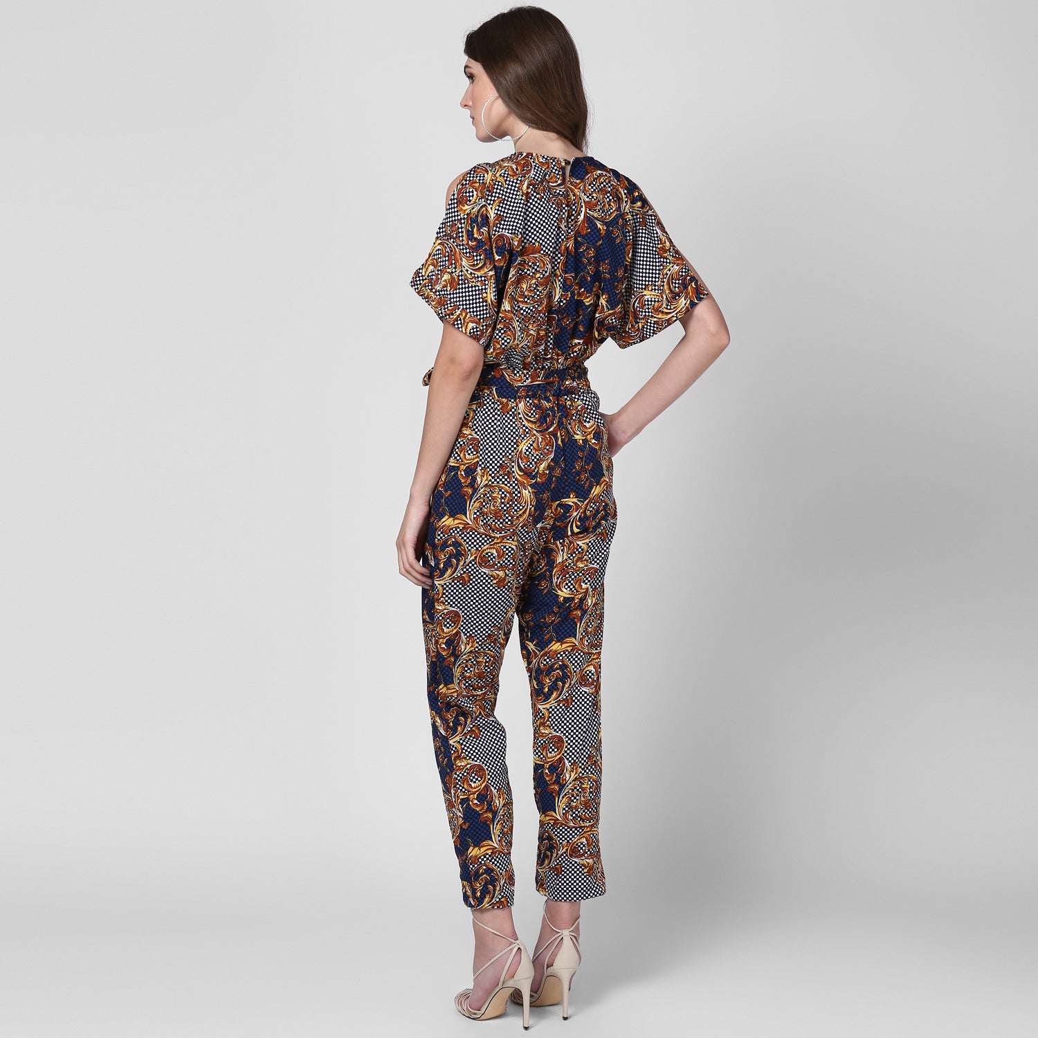 Women's Polyester Printed Jumpsuit with Cold shoulder - StyleStone