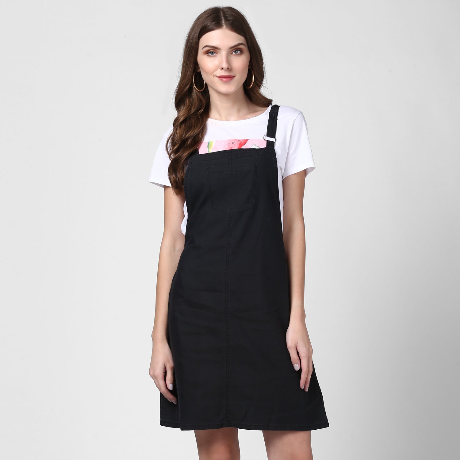 Women's Black Denim Dungaree Dress(t -shirt not included) - StyleStone