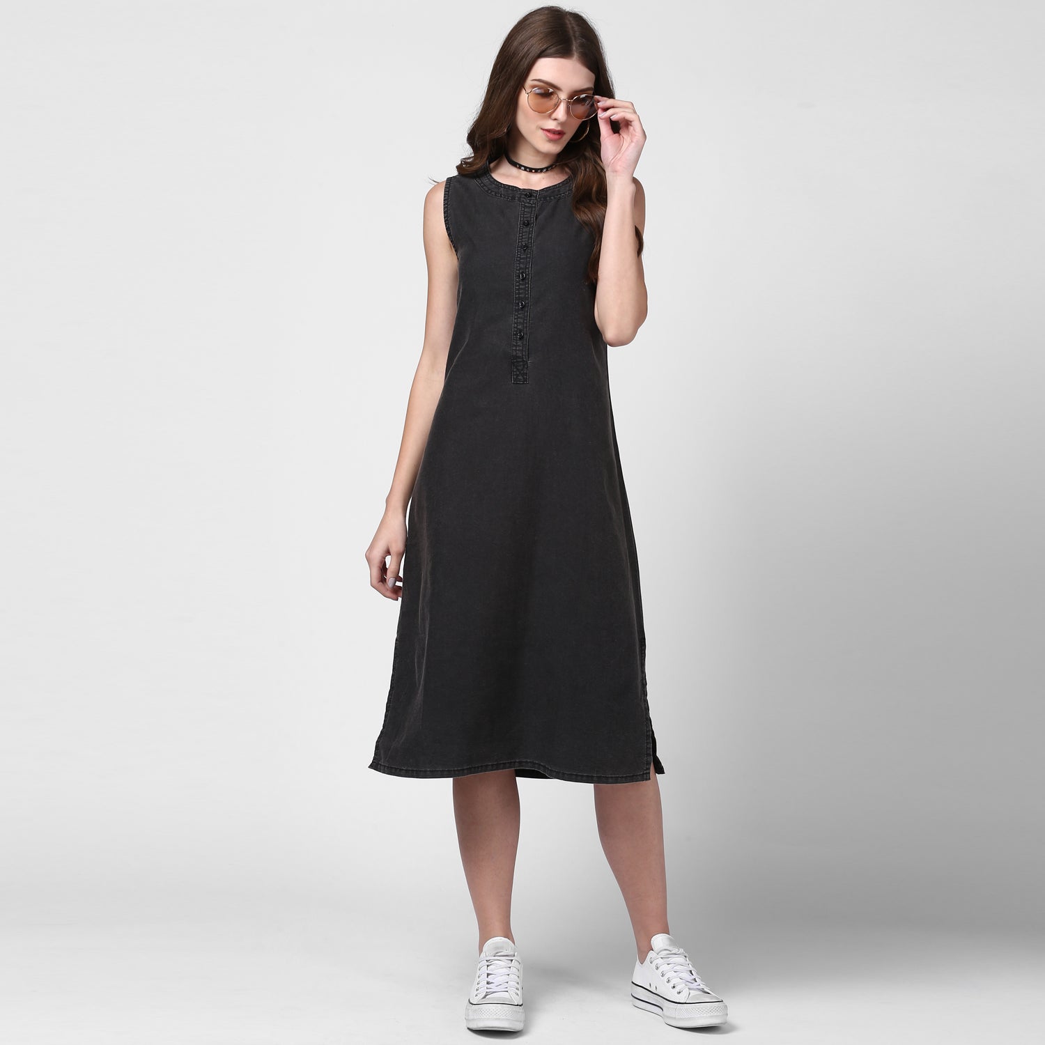 Women's Black Denim Dress - StyleStone