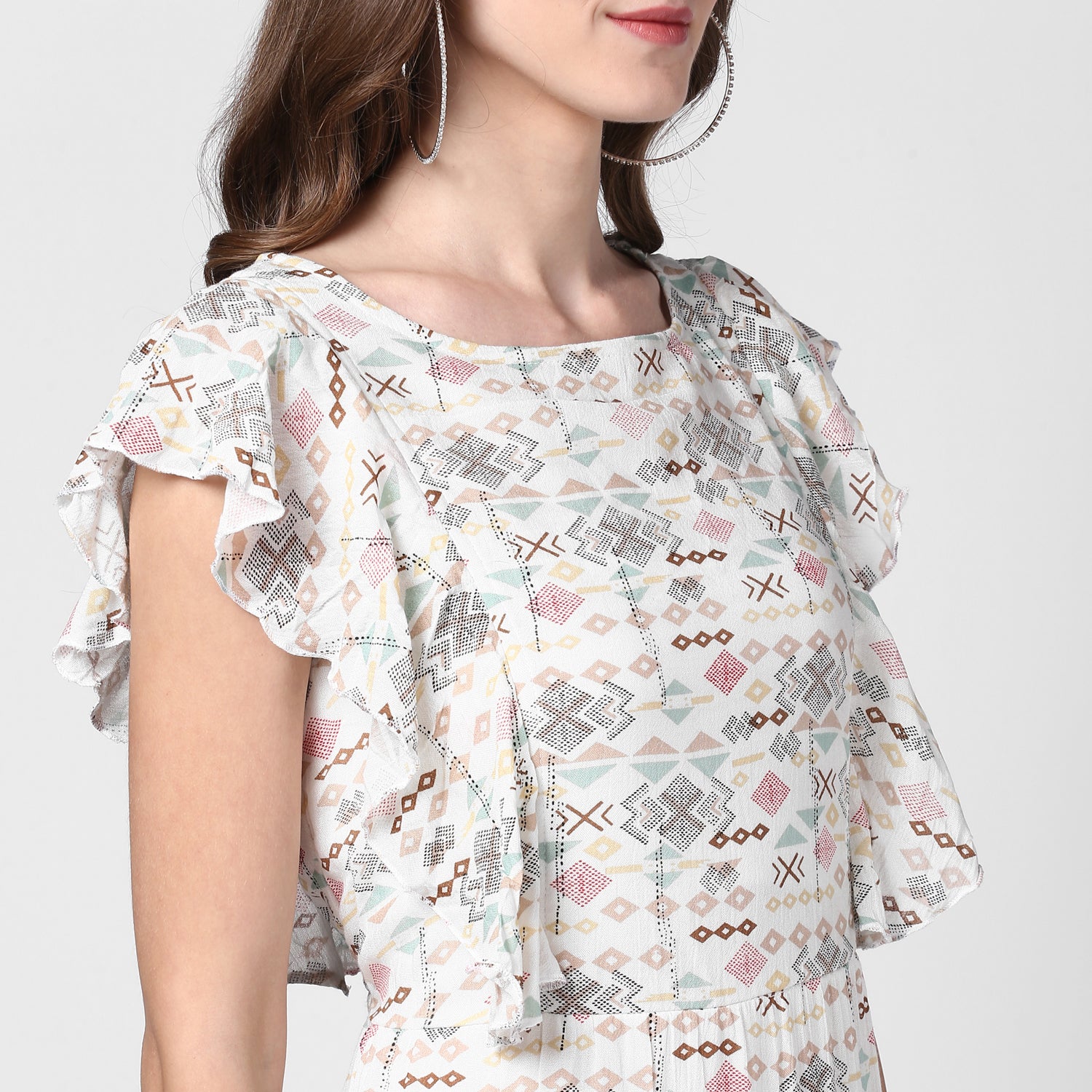 Women's Off White Printed Rayon Crepe Maxi Dress - StyleStone