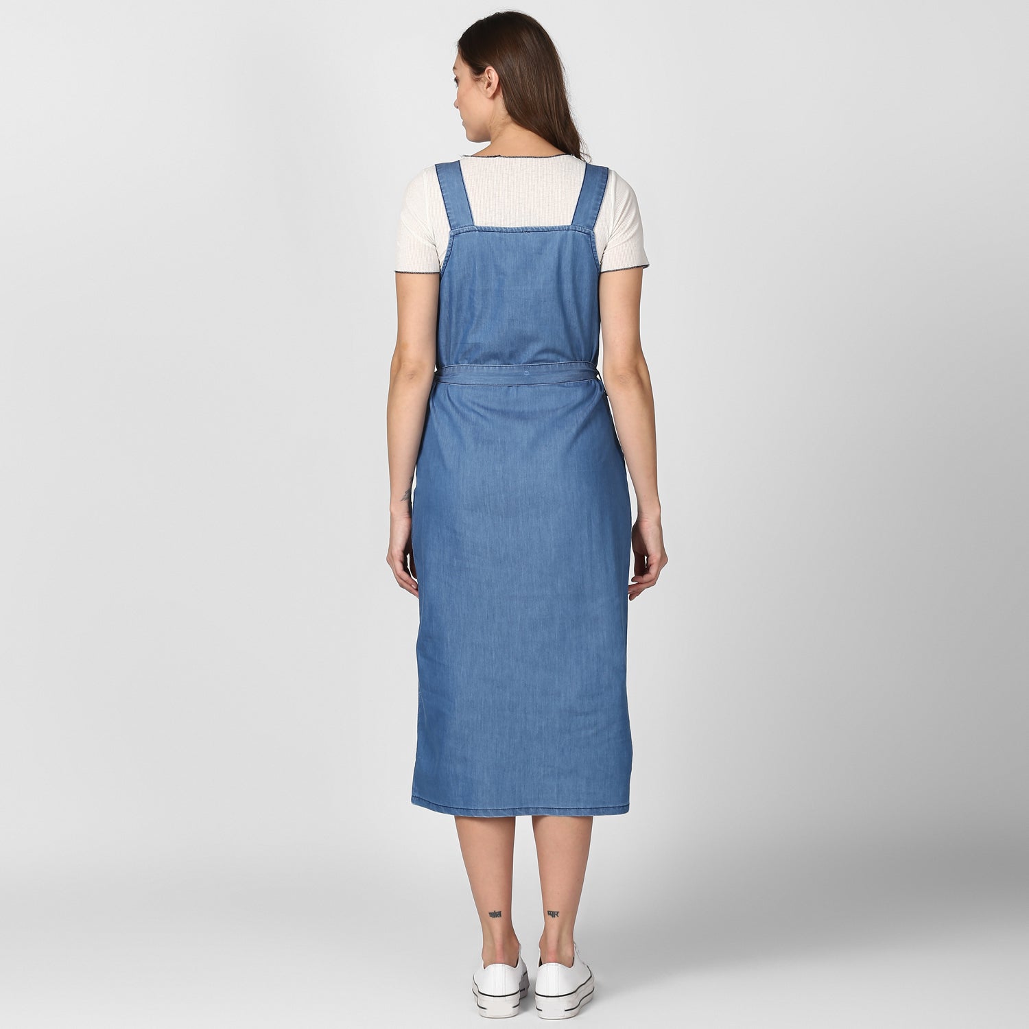 Women's Light Blue Denim Dress with Straps (inner not included) - StyleStone