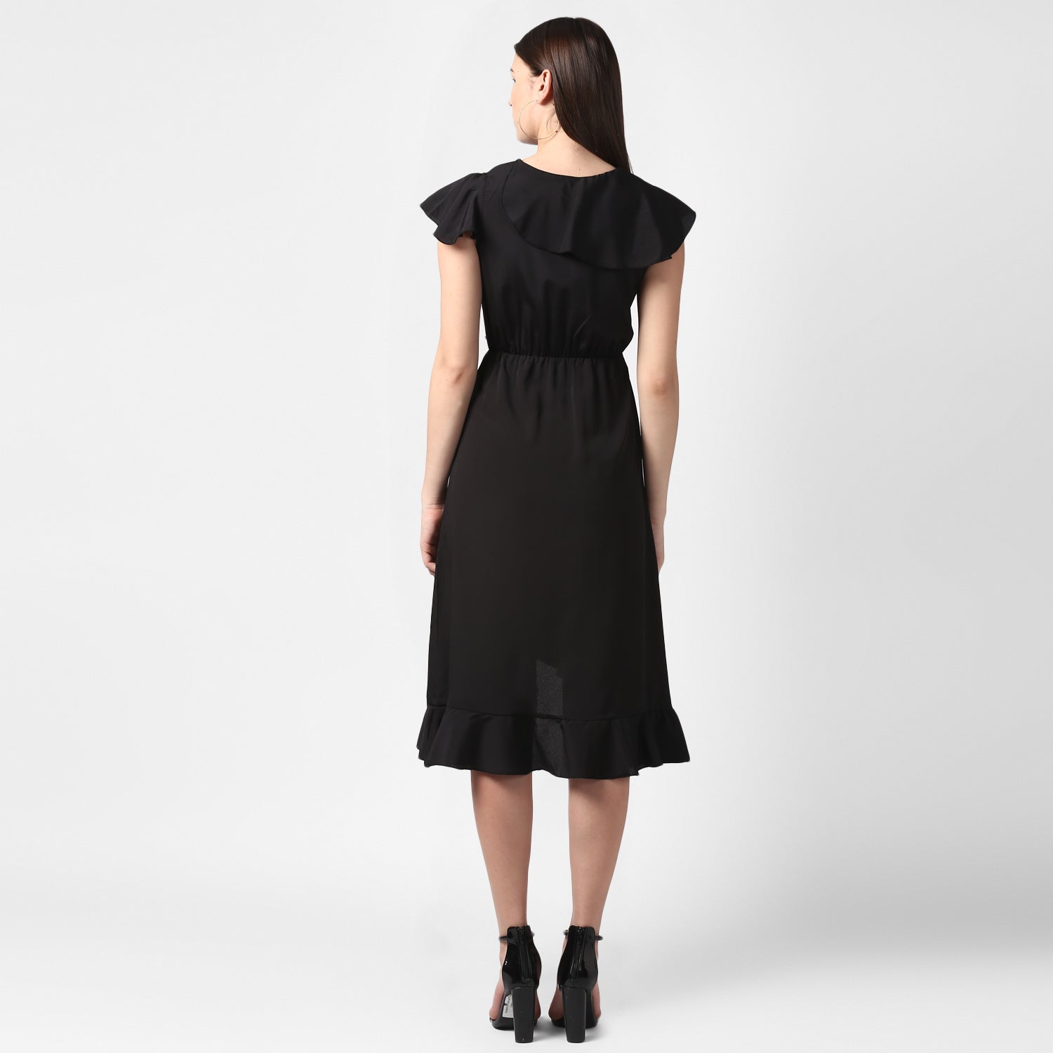 Women's Black Front Ruffle Dress - StyleStone