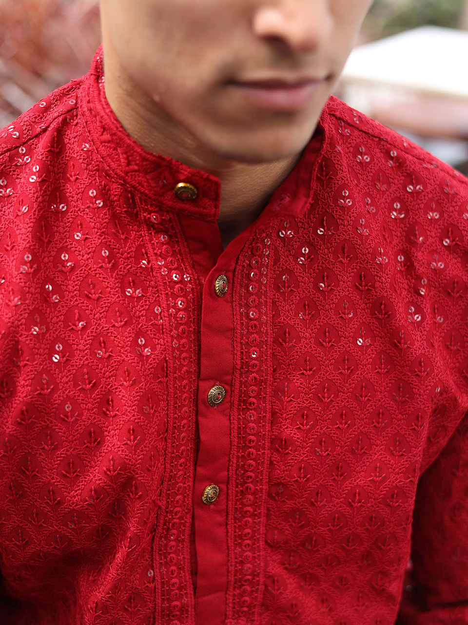 Men's Heavy Embroidery Sequins Maroon Kurta - Hatheli