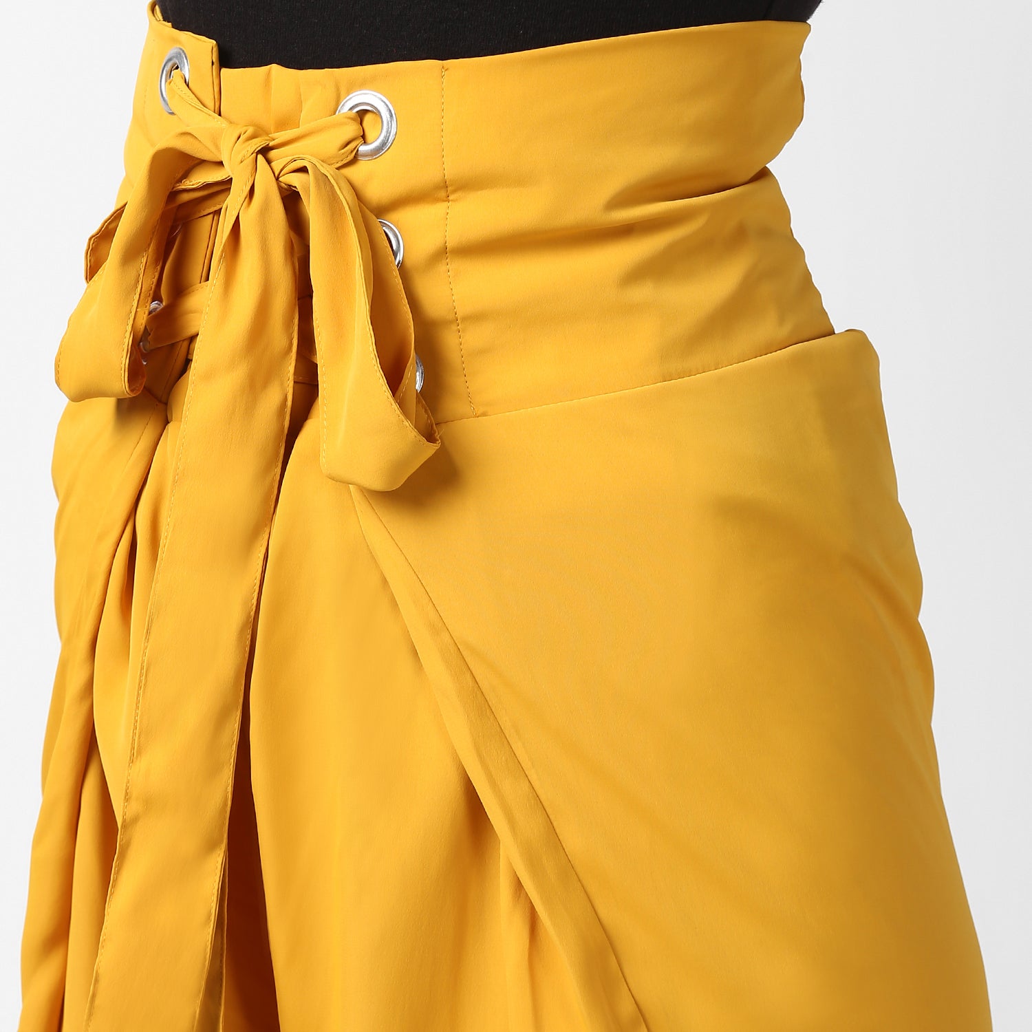 Women's Yellow Polyester High Waisted Palazzo with front Rivets and Back Elastic - StyleStone