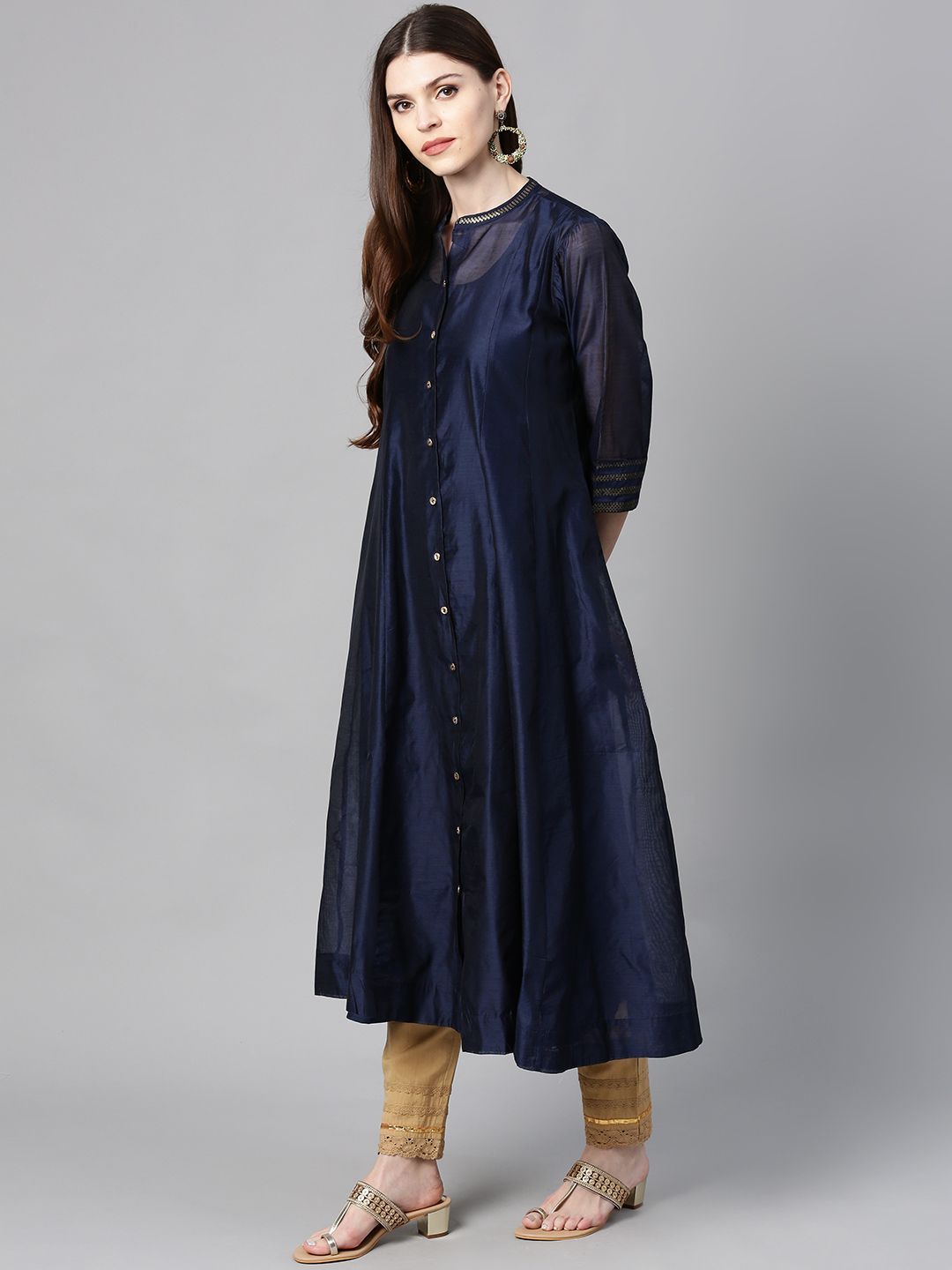 Women's Chanderi Embellished Jacket Style 2 Piece Kurta - Juniper USA