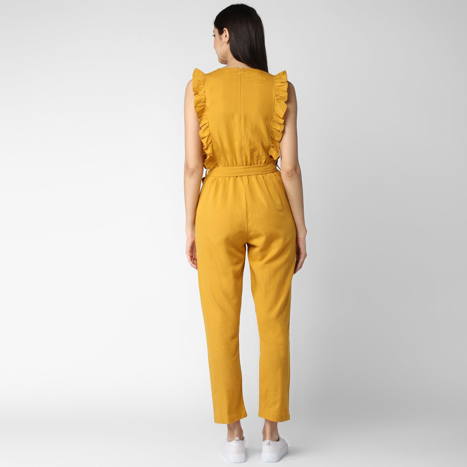 Women's Cotton Linen Yellow Jumpsuit - StyleStone