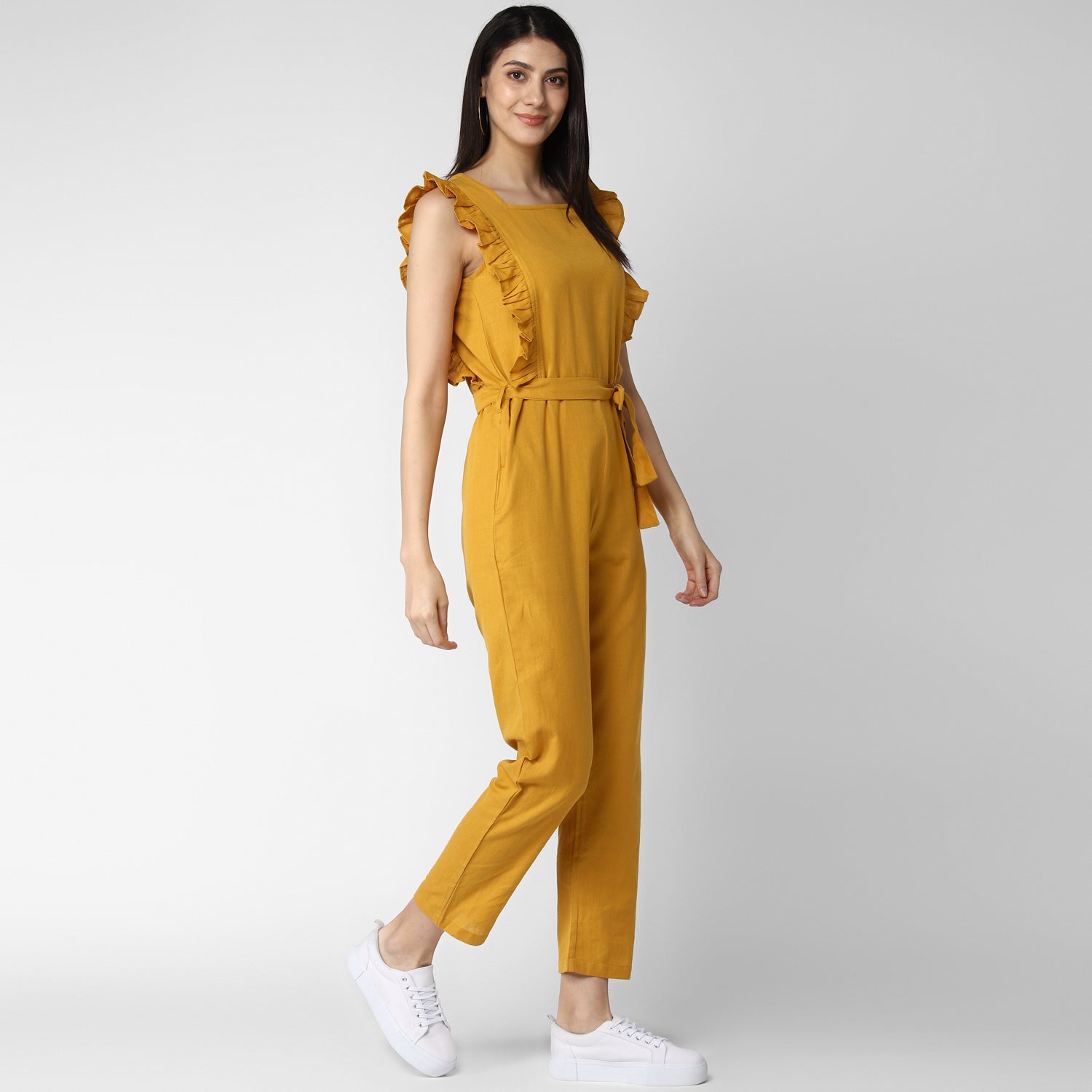 Women's Cotton Linen Yellow Jumpsuit - StyleStone