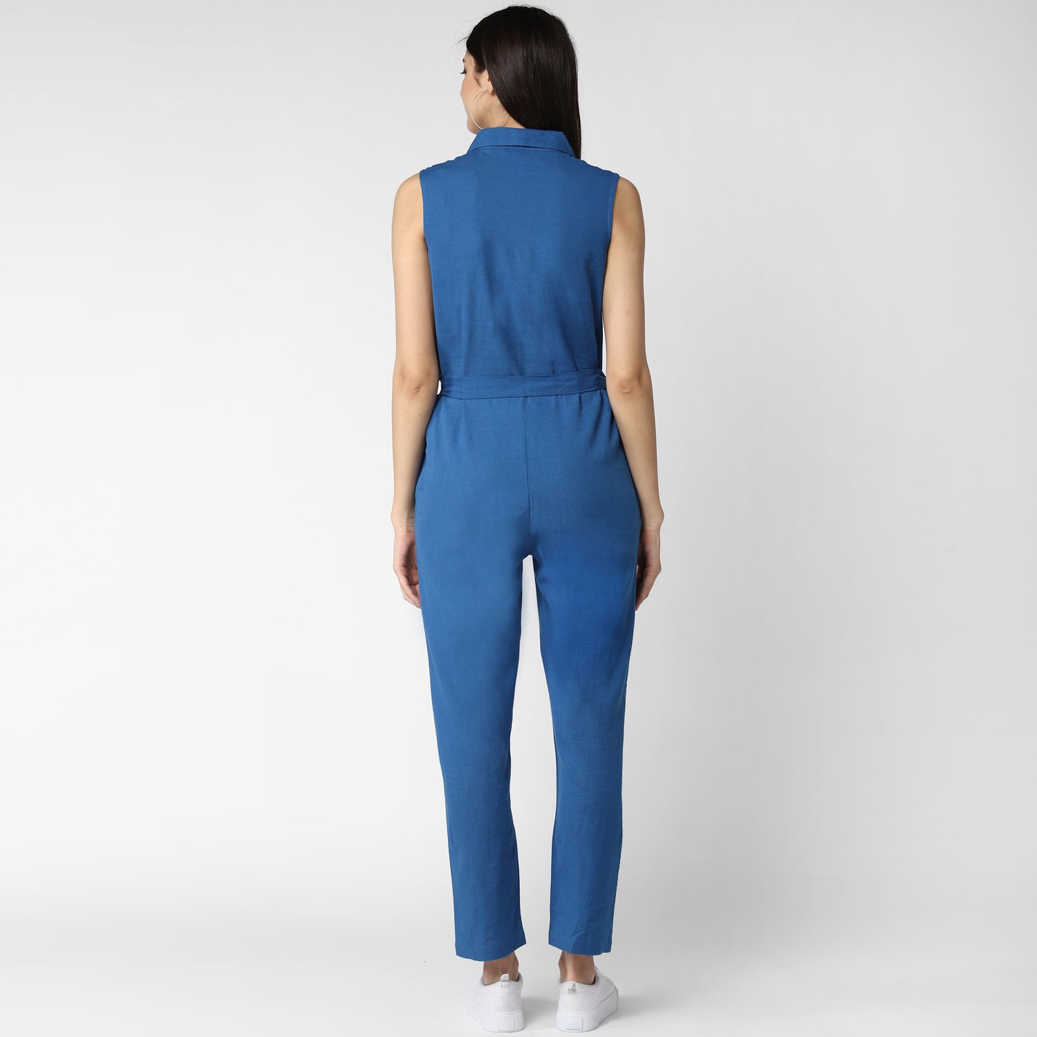 Women's Cotton Linen Blue Jumpsuit - StyleStone