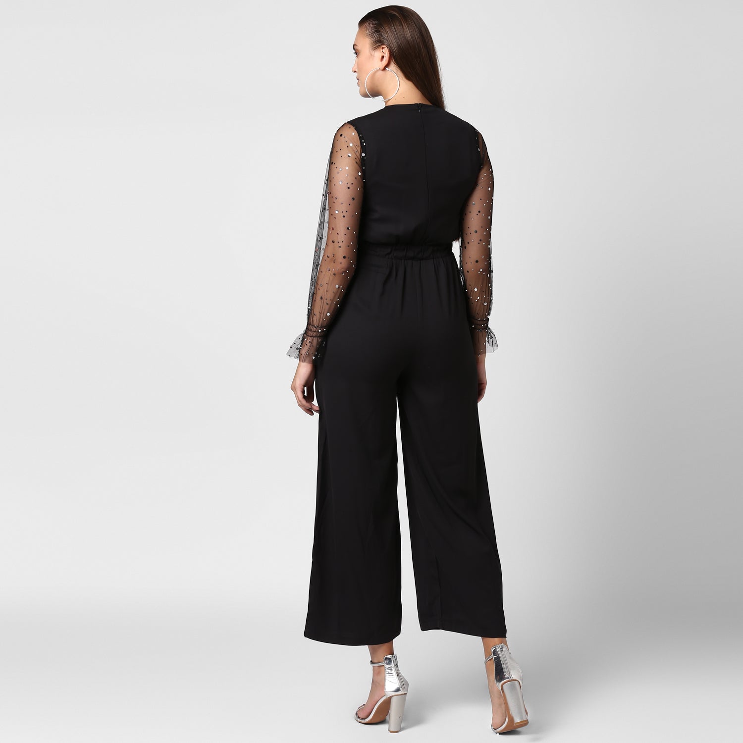Women's Polyester embellished Net Sleeves jumpsuit - StyleStone