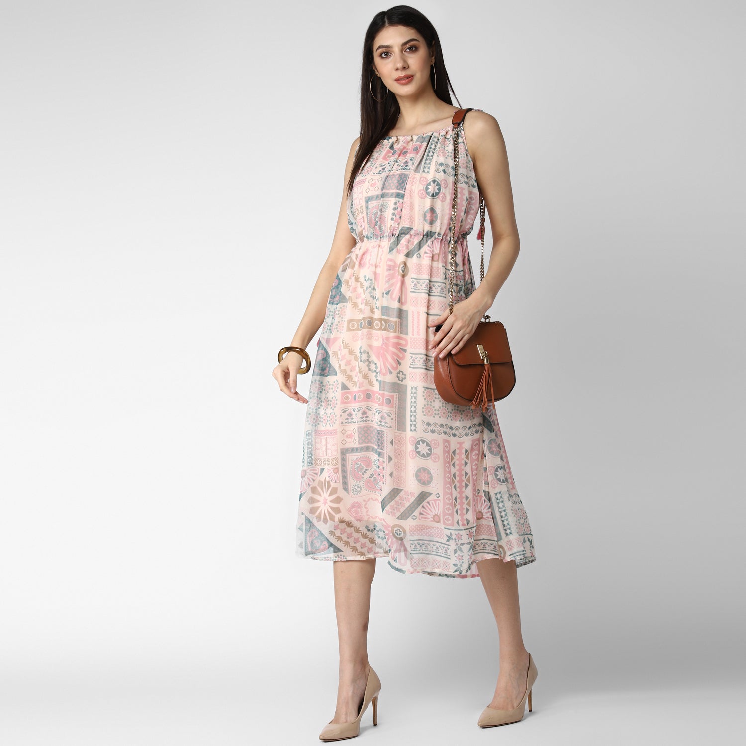 Women's Pink Chiffon Tieup Dress - StyleStone