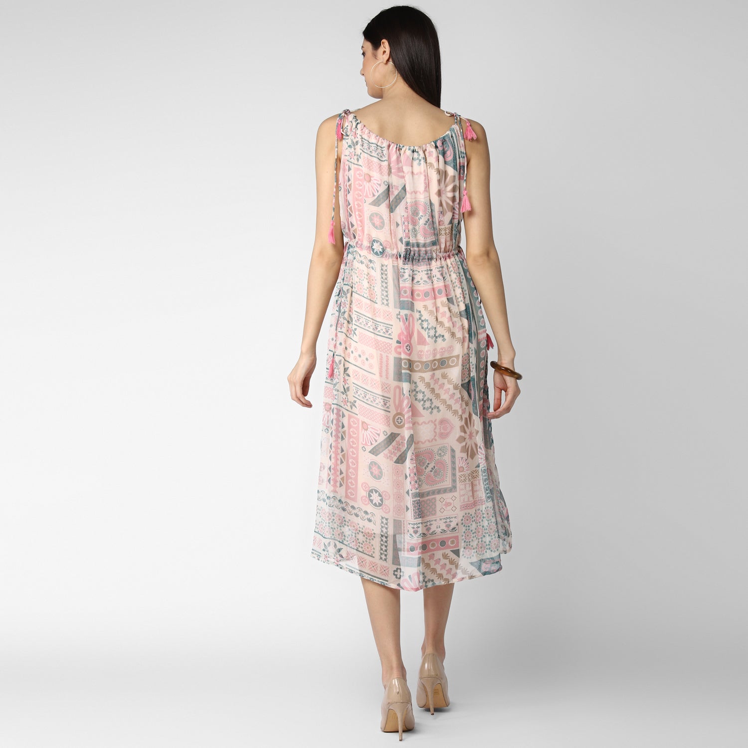 Women's Pink Chiffon Tieup Dress - StyleStone
