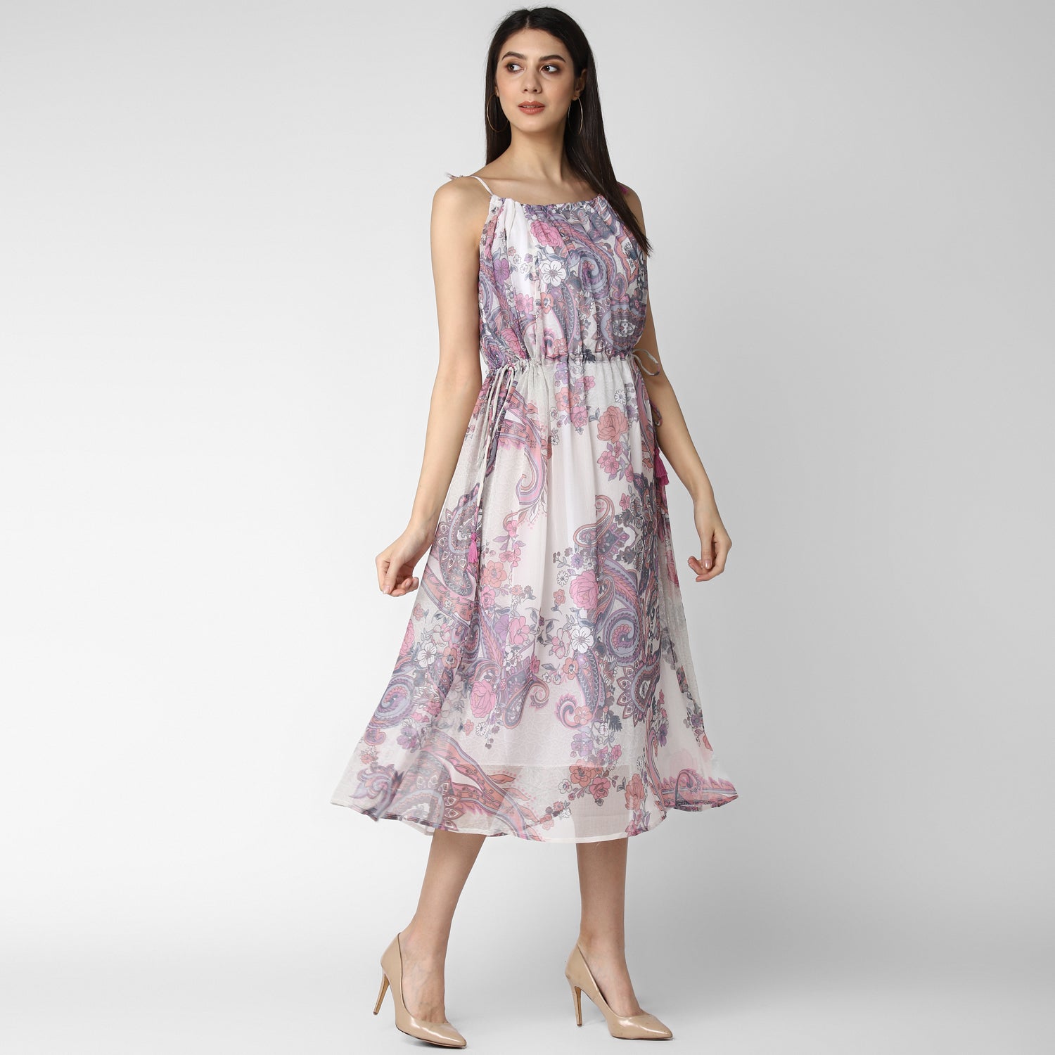 Women's Pink and Lavender Chiffon Tieup Dress - StyleStone