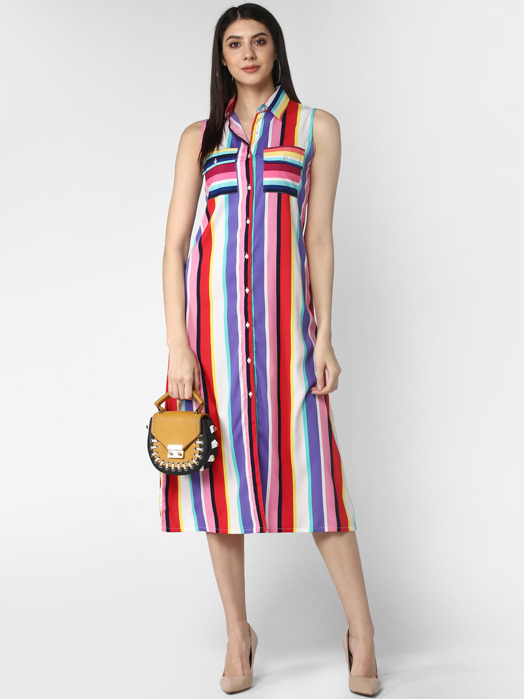 Women's Crepe Multi Stripe dress - StyleStone